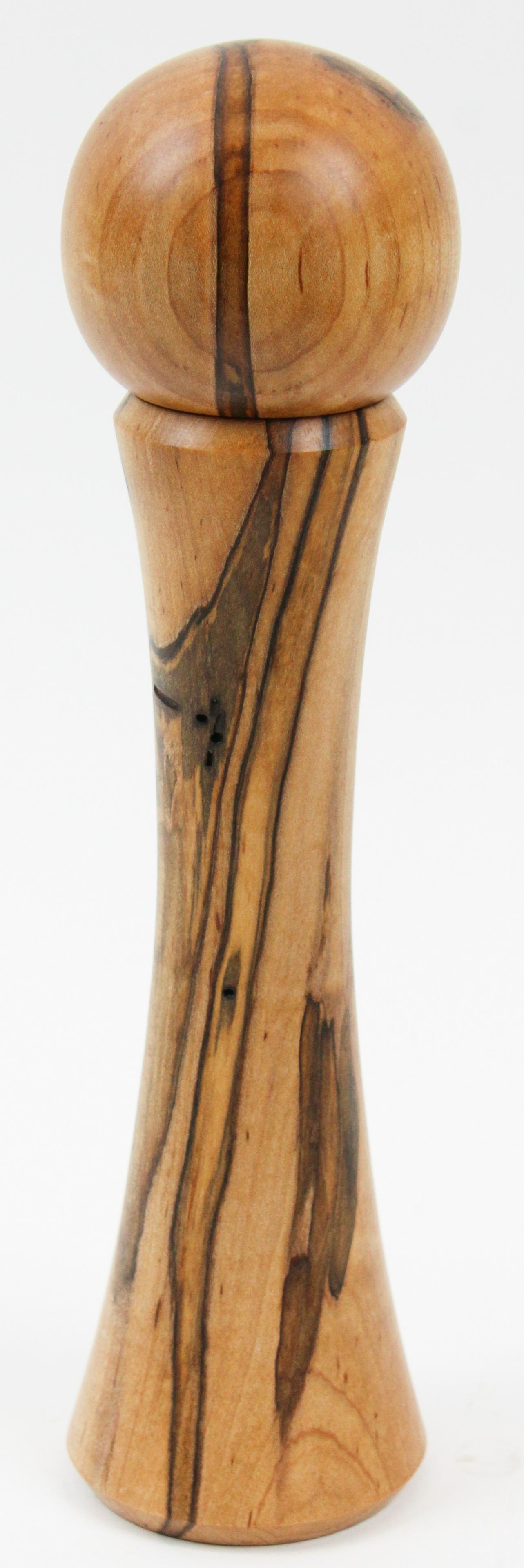 Handcrafted ambrosia maple spice mill: Spice mill handcrafted by Richard Hill of Stone Pond Woodworking (Marlborough, NH) from ambrosia maple. Contains a ceramic Crushgrind milling mechanism and can be used for salt or pepper. Approx. 11 i