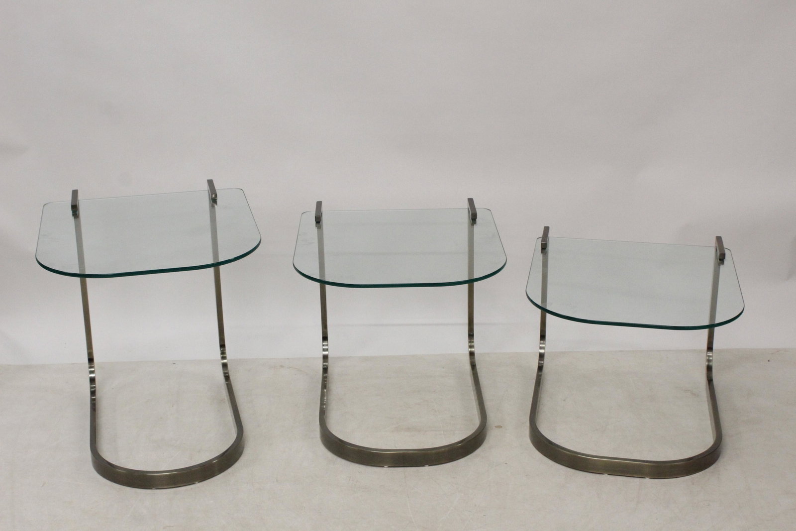 Nesting Set of Modern Side Tables: Nesting Set of Modern Steel and Glass side tables