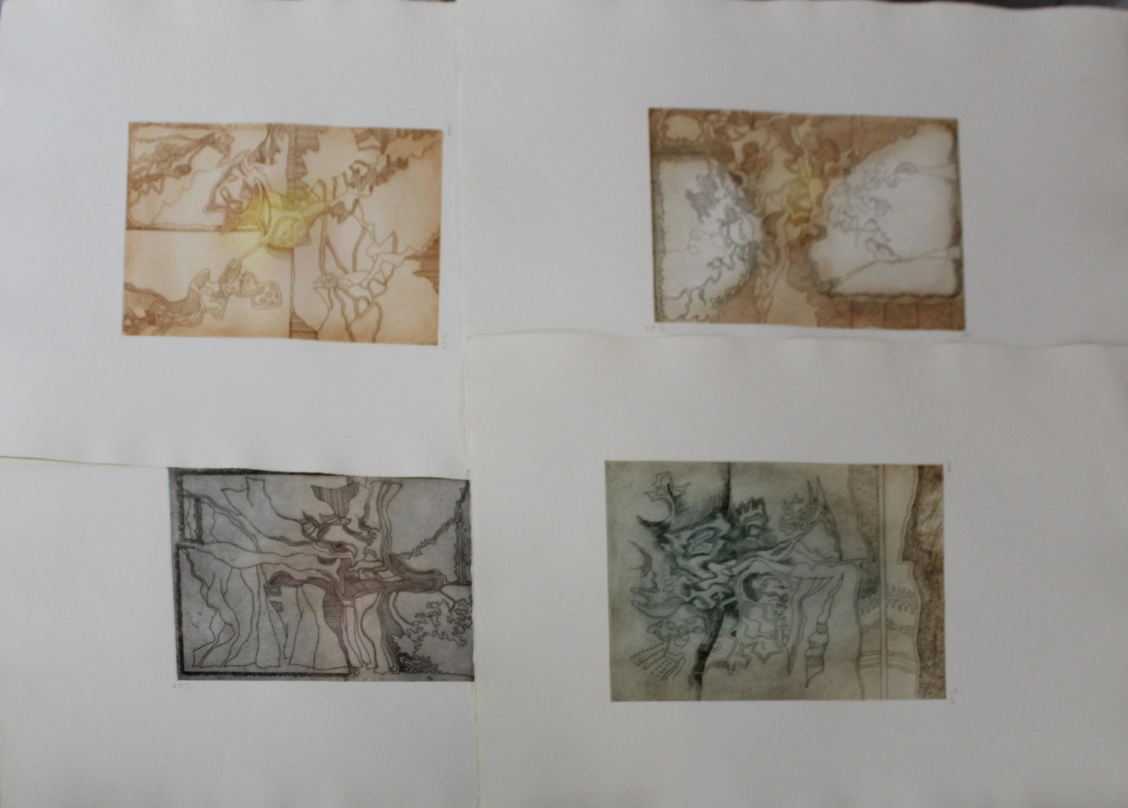 Sam Vanni (Finland 1908-1992) Four Komposistions: Sam Vanni (Finland 1908-1992) Komposistion AP Each Plate 9 x 12 signed lower right