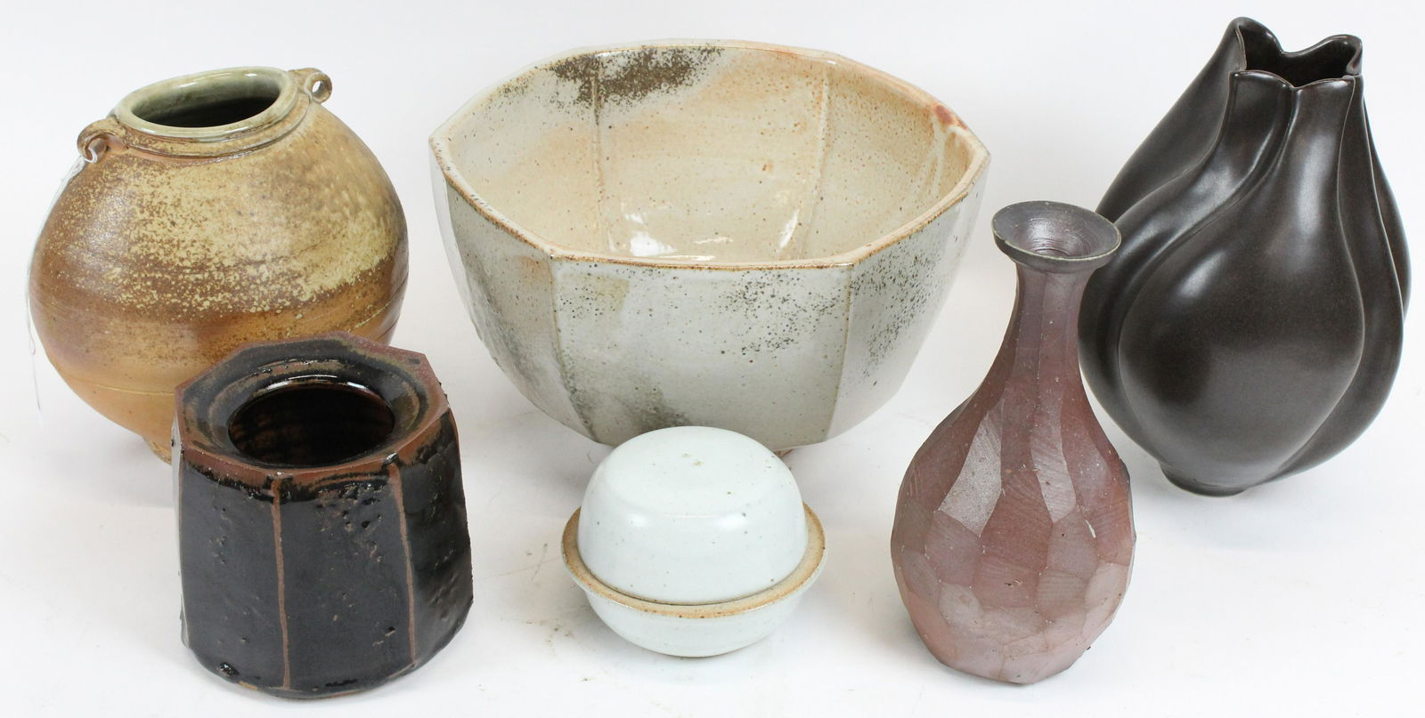Six Studio Pottery Bowls, Vases, Jar: Six Studio Pottery bowls, vases, jars, including Warren Mackenzie, Josh Deweese, EB 97, hts/ diameters 3 1/2" to 11"