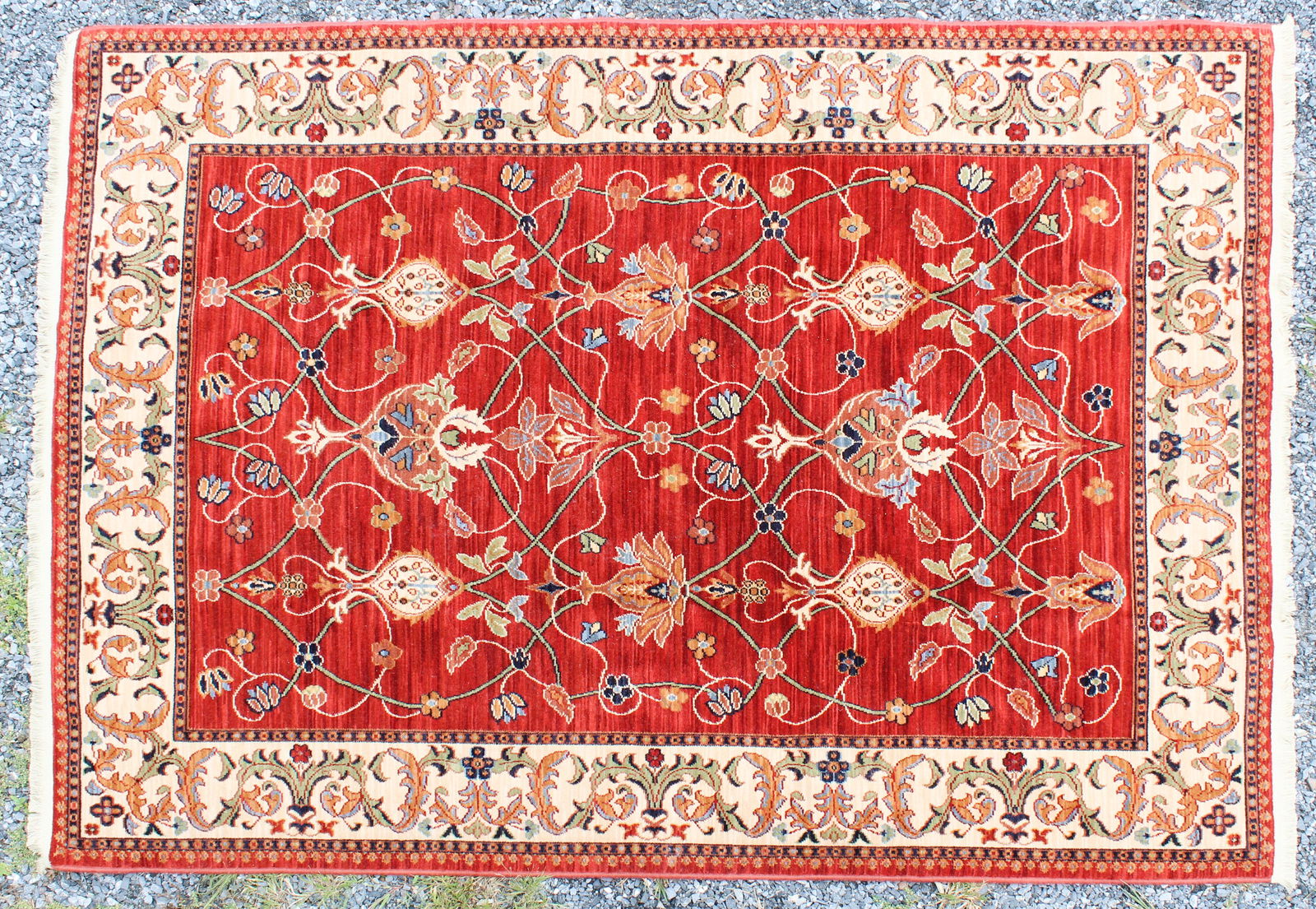 Karastan Persian Style Carpet: Karastan machine made Persian style carpet, English Manor series, "William Morris Red", 5' 7" x 7' 11"