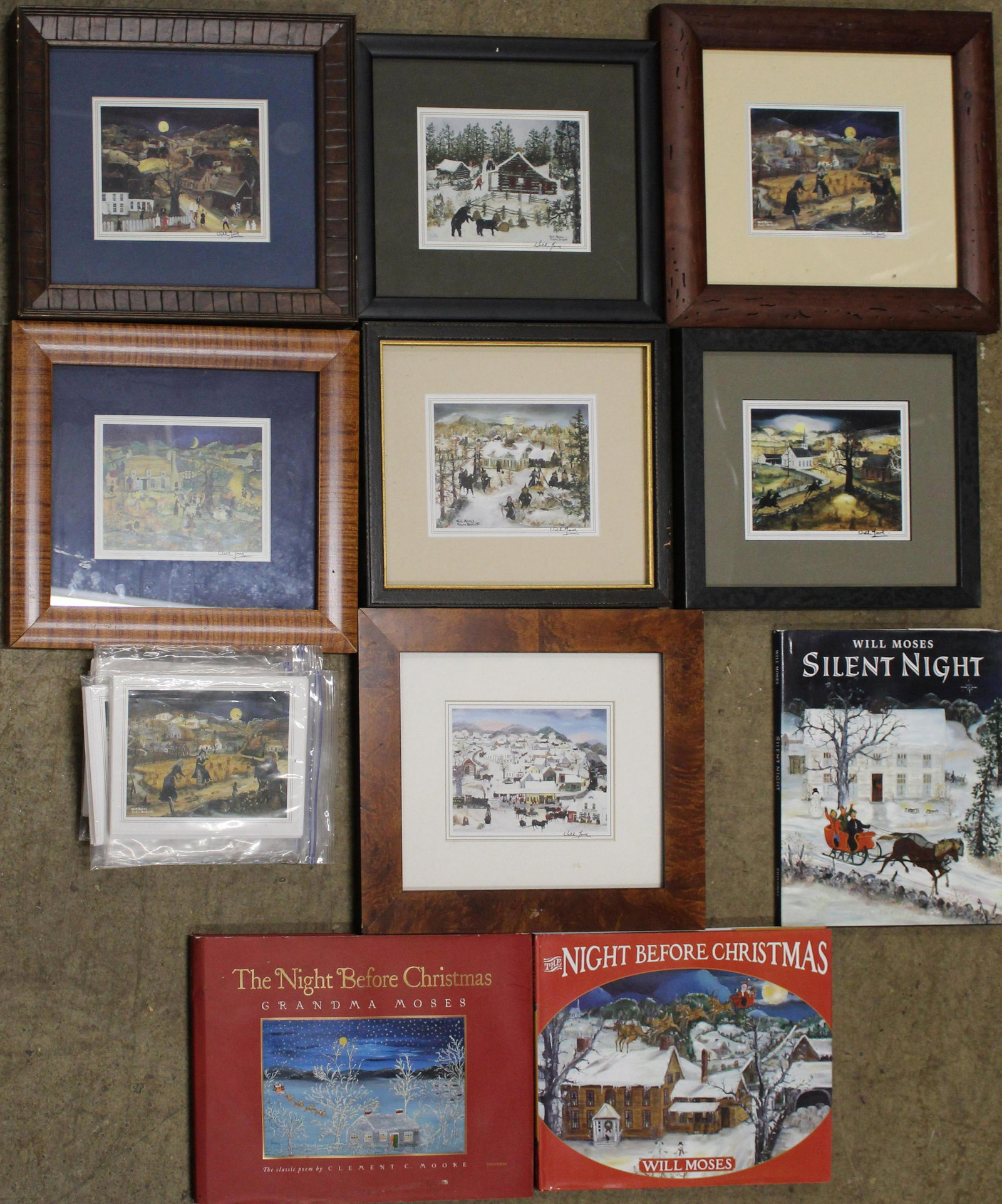 Will Moses (AM 1956-) Signed Prints and Books: Will Moses (American 1956-) Signed Prints and Books- Seven Signed Will Moses Prints, and two inscribed Will Moses Books (Silent Night and Night Before Christmas) sold with collection of Will Moses Pos
