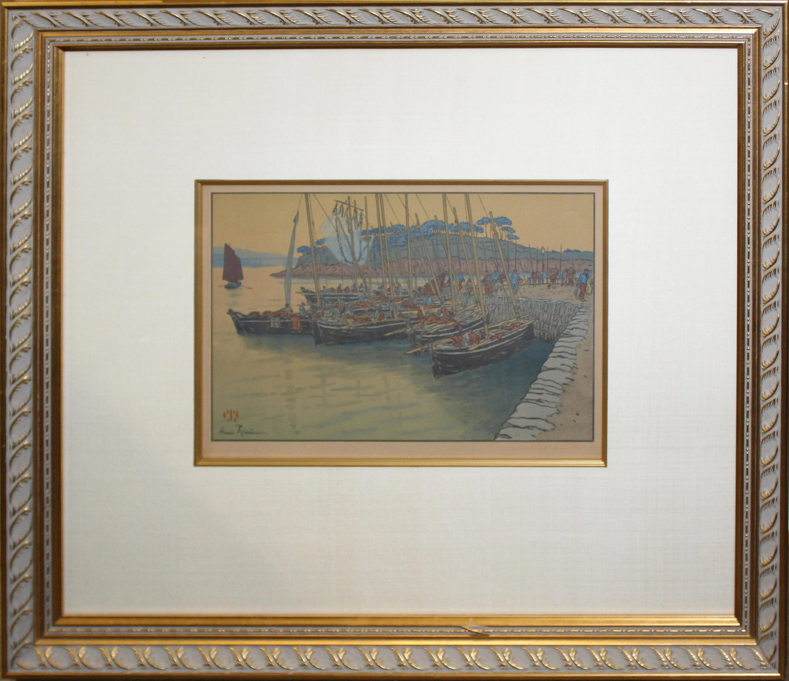 Henri Riviere (FR 1864-1951) Lithograph in Colors: Henri Riviere (French 1864-1951) Arrivee De Bateaux a Treboul - "Lithograph in colors" ex Merrill Chase Gallery plate 9.5 x 14" signed Lower right