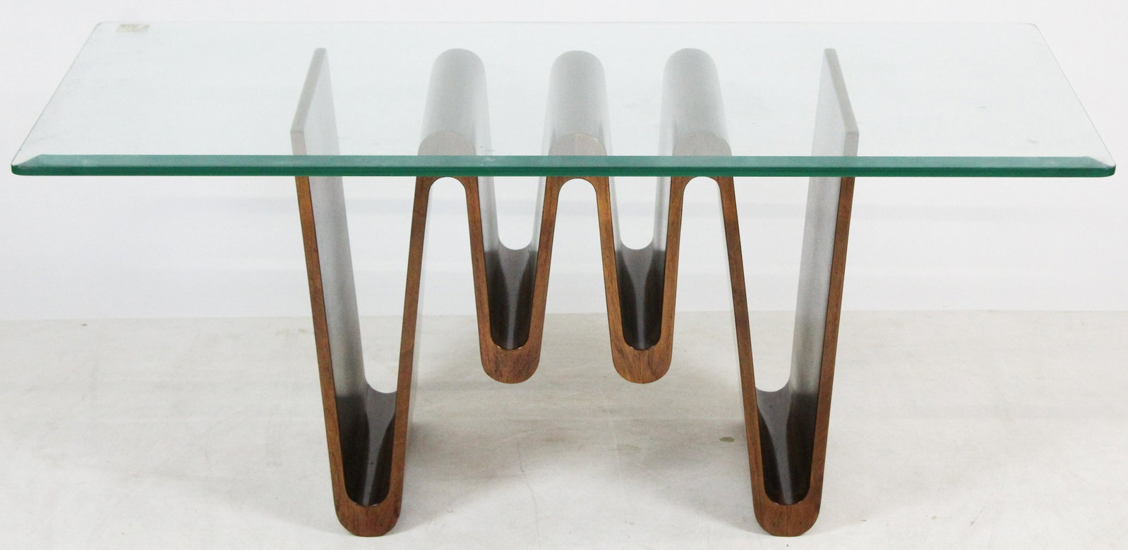 Mid Century Modern Bentwood Side Table: Mid Century Modern Danish bentwood glass top side table, length 47 1/4", width 23 3/4", ht 19 3/4"