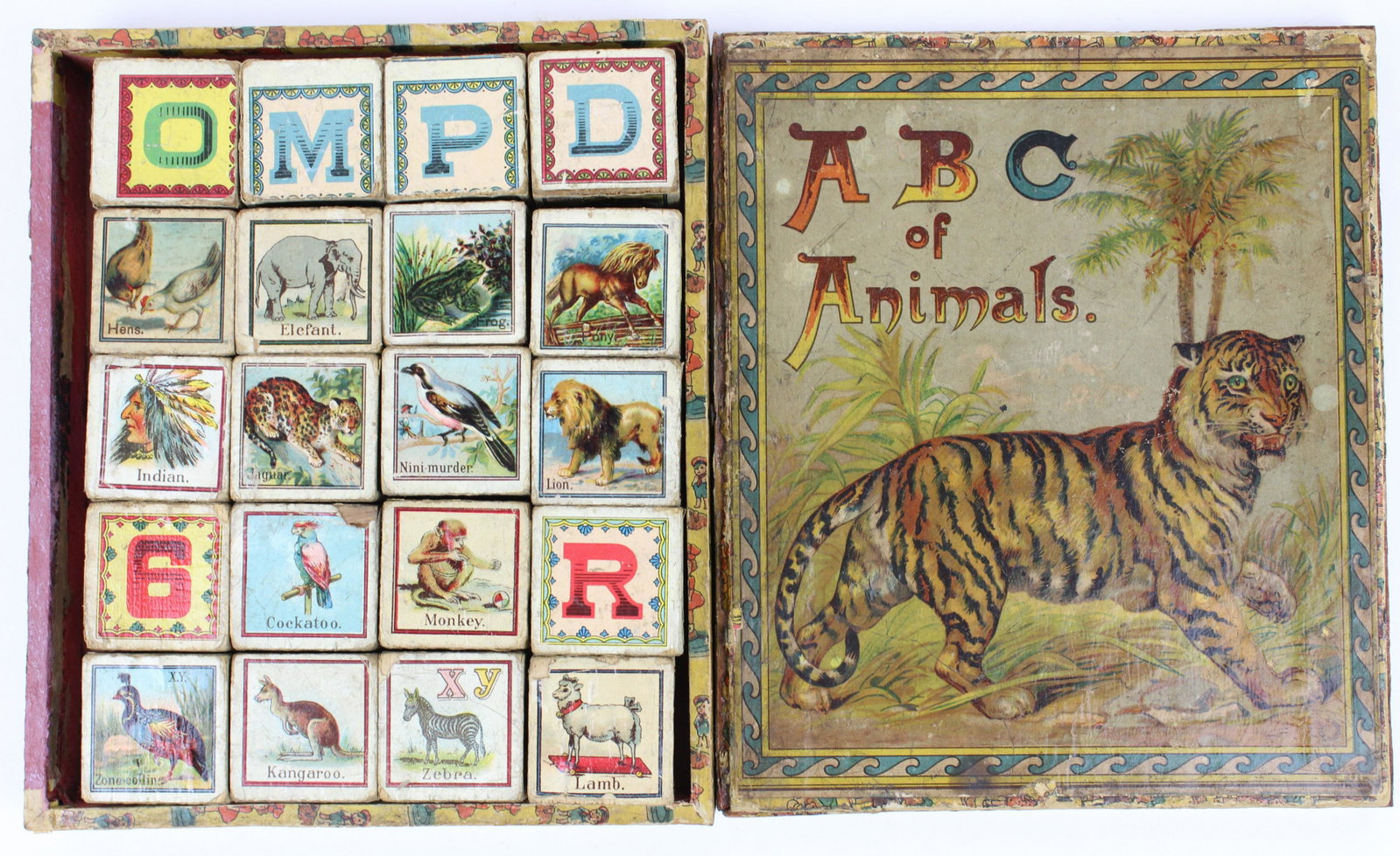 German ABC of Animals Toy Blocks: German ABC of Animals toy blocks, paper litho on wood, 8 1/2" x 10"