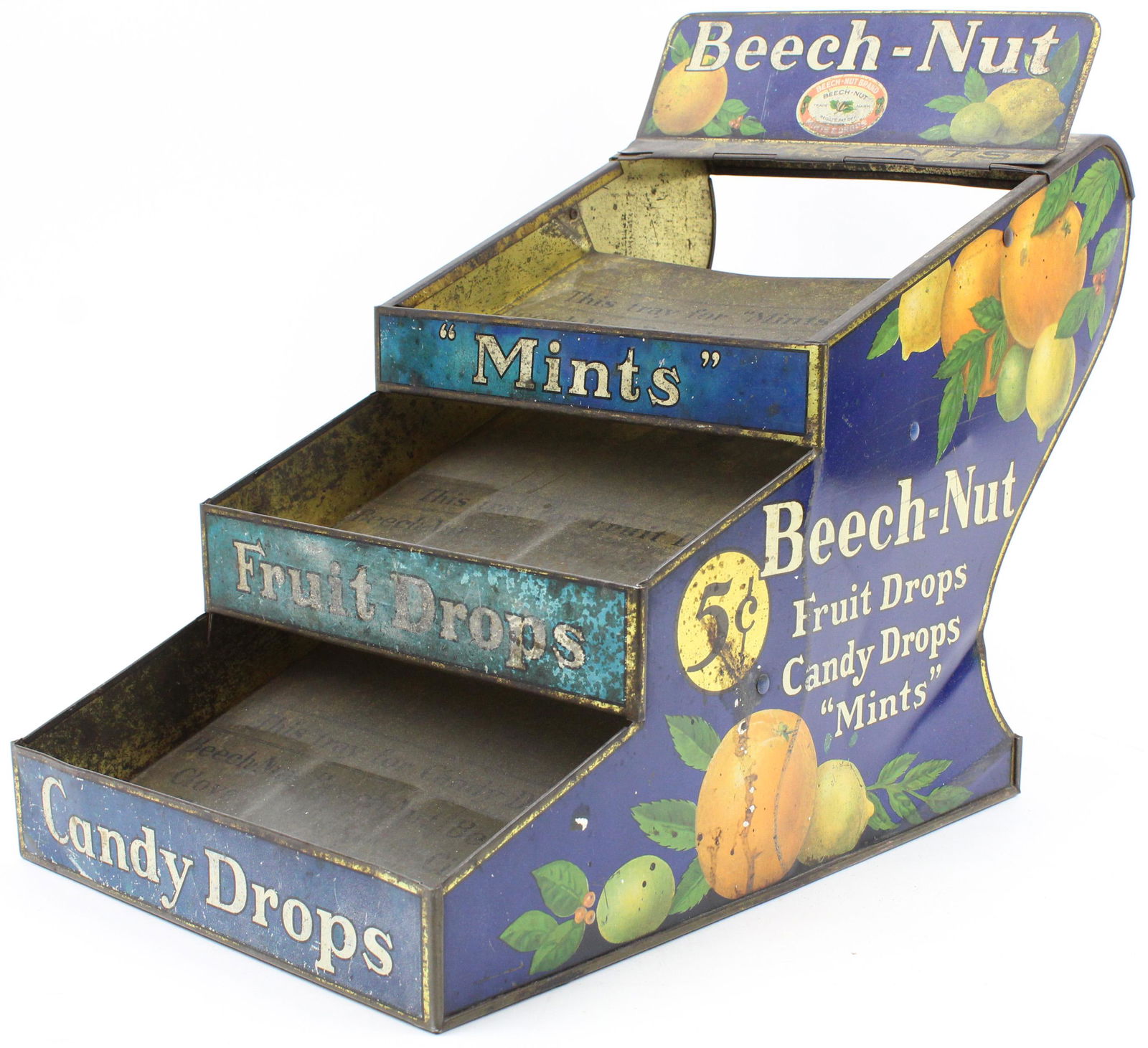 Beech Nut Candy Countertop Display: Beech Nut Candy tin litho countertop display rack, some oxidation, 9 3/4" x 17" x 13 1/2"