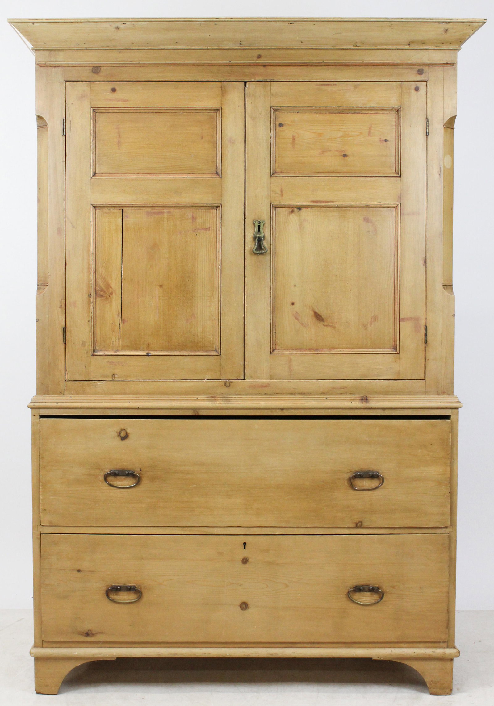 Scandinavian Pine Linen press: Scandinavian Pine two part linen press, divided upper section over dovetail drawers lower 74 x 53 x 21"
