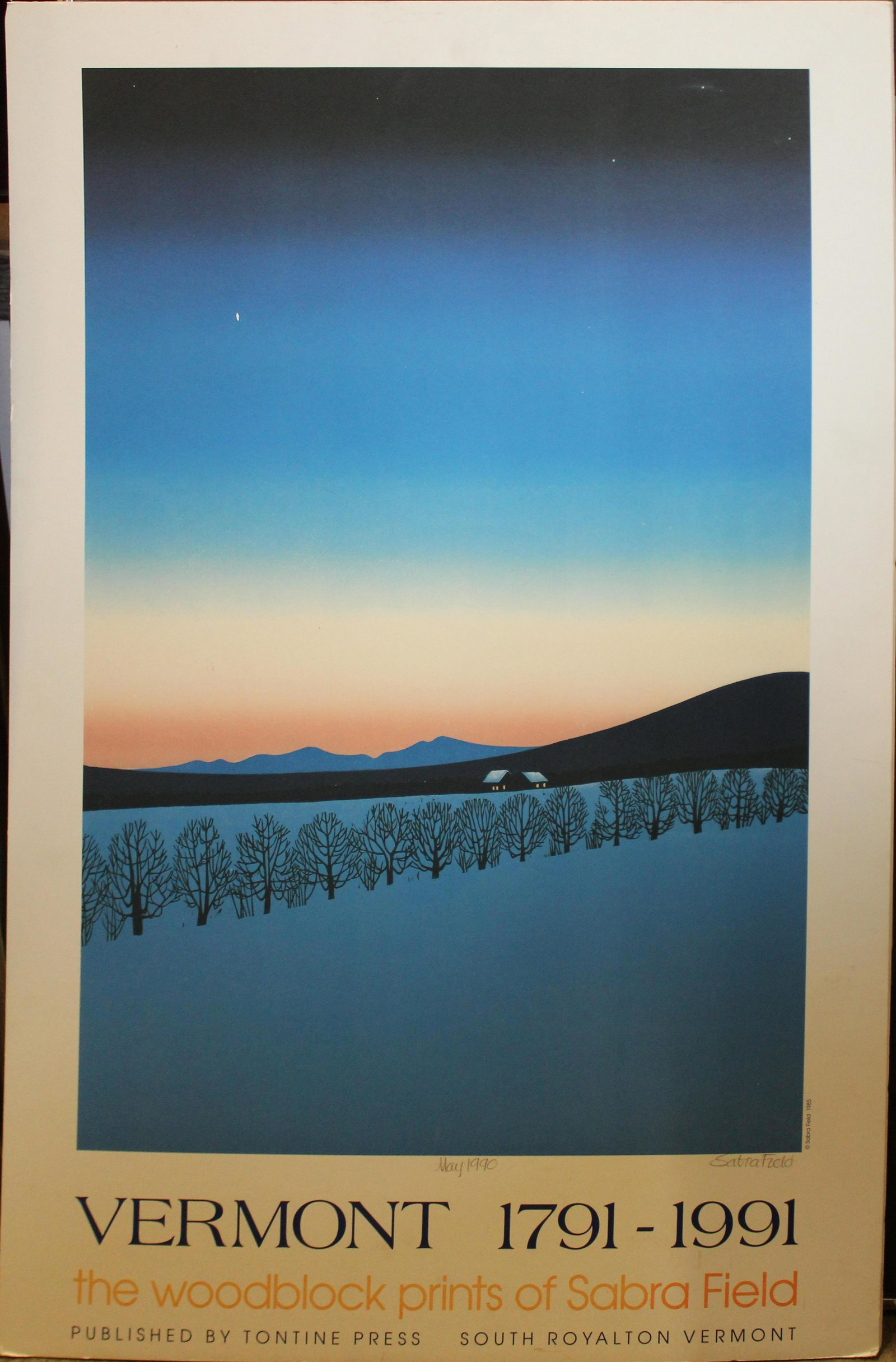 Sabra Field (VT 1935-) Vermont 1791-1991: Sabra Field (Vermont 1935-) Vermont 1791-1991 offset lithograph signed may 1990 lower margin in pencil 22 x 34"