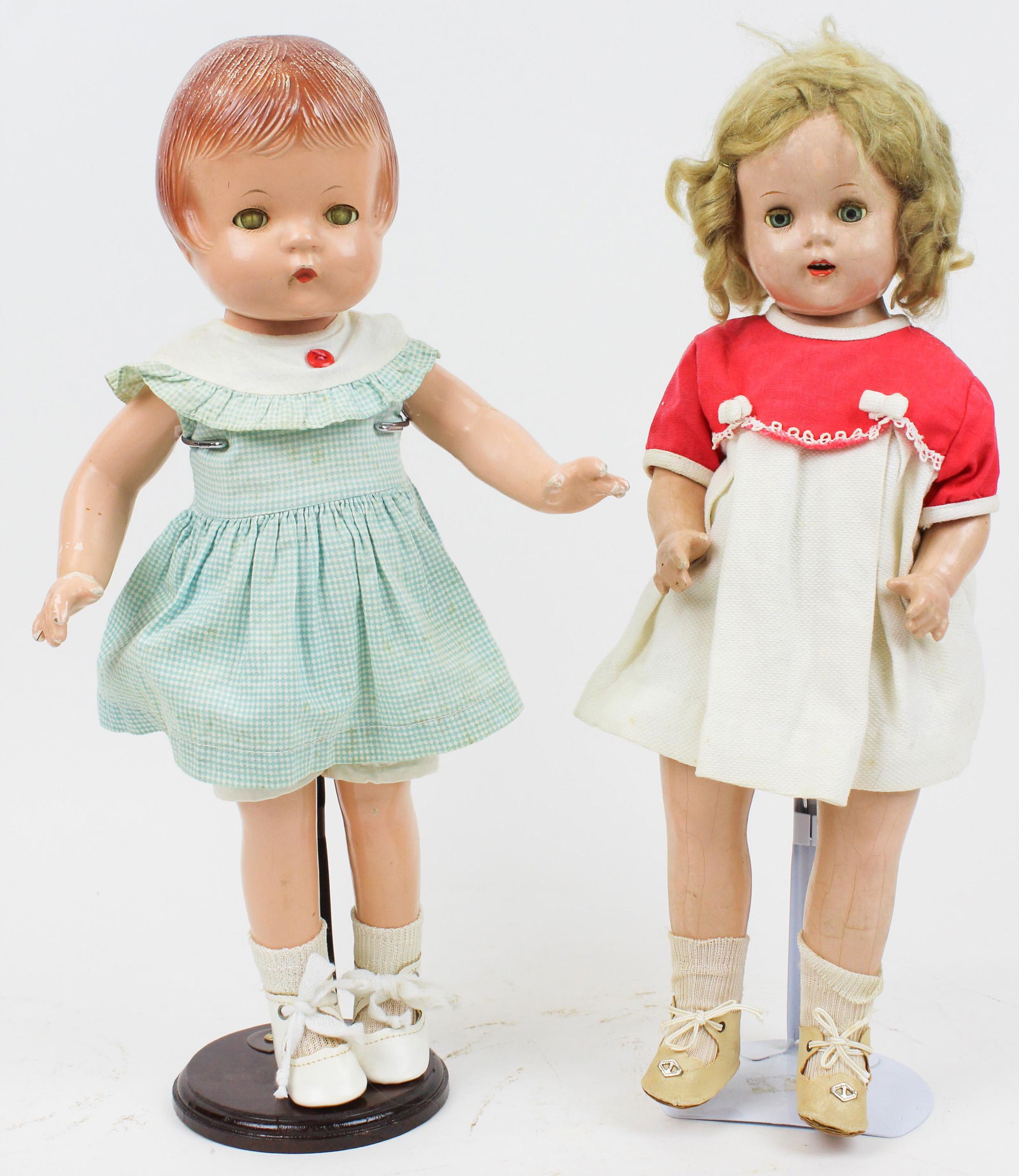 Two 1930's Composition Dolls: Two 1930's composition dolls, Effanbee Patsy, composition & cloth Shirley temple style, both 16"