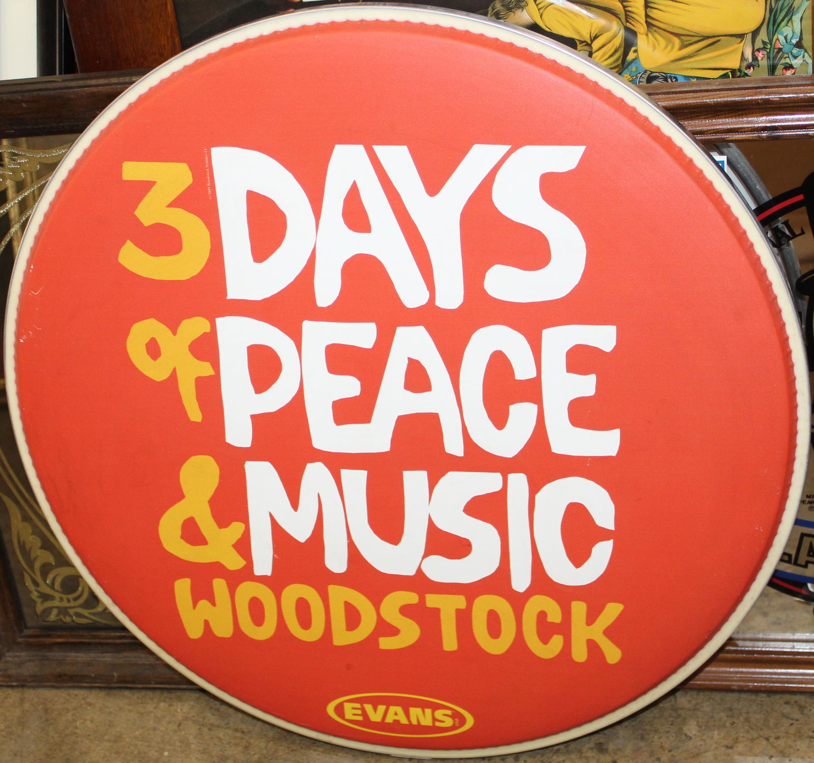 Woodstock 95' Drum Head: Woodstock 3 days of Peace and Music Drum Head - by Evans 21" diameter