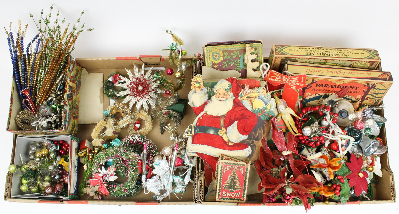 Christmas Decorations incl Scrap and Tinsel: Christmas Decorations including scrap & tinsel, trees, stars, wreaths, etc.
