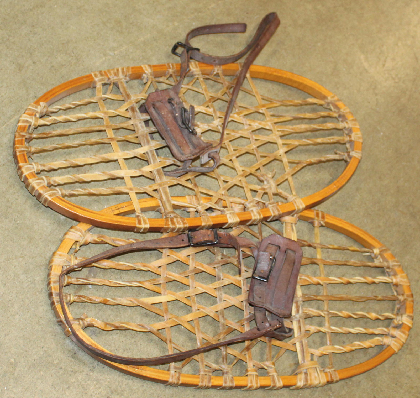 19th c Folding Sled , Bear Paw Snowshoes: 19th c Folding Sled 48" pair of WWII Lund US Army Bearpaw snowshoes marked 1943 10 x 22"