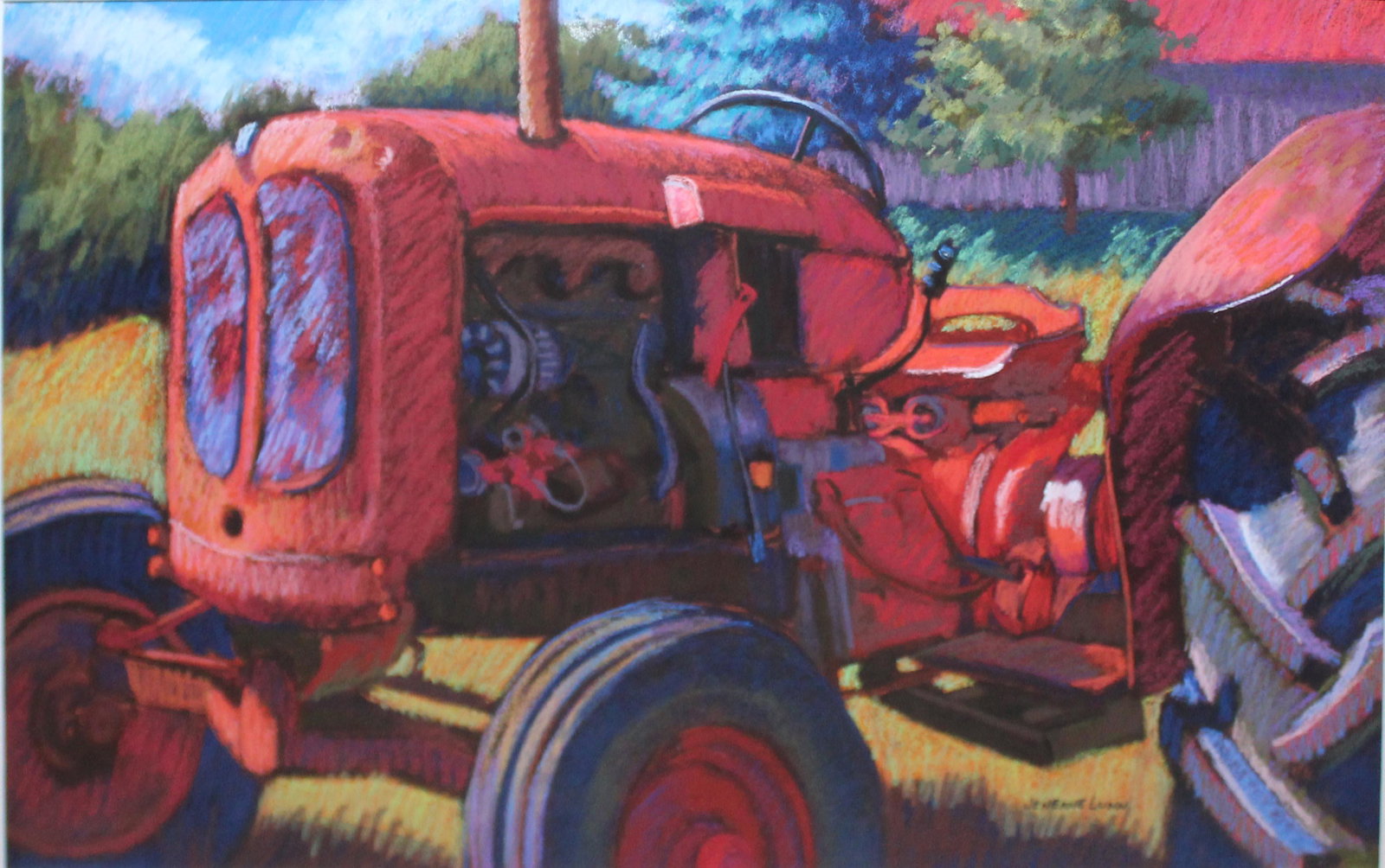 Jeneane Lunn (VT Contemporary) Harry's Nuffield Red: Jeneane Lunn (Vermont Contemporary) Harry's Nuffield Red Tractor pastel on paper signed lower right 12 x 19"