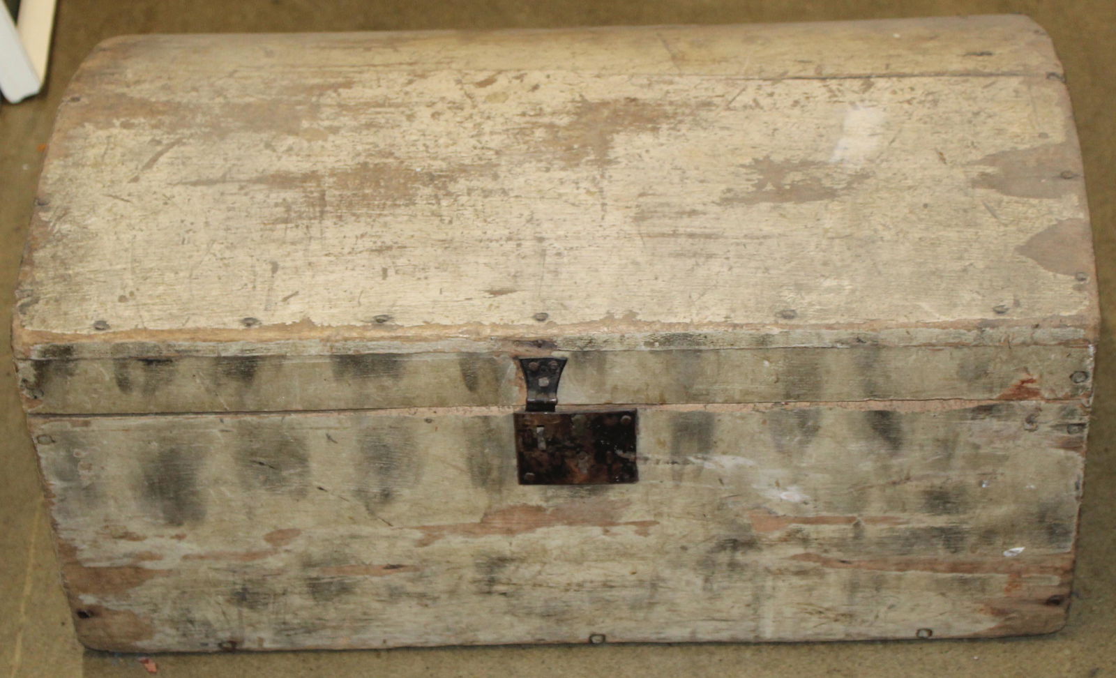 19th c Smoke Painted Dome Top Box: 19th c Smoke painted dome top box 12 x 14 x 24" age check across top and wear commensurate with age.