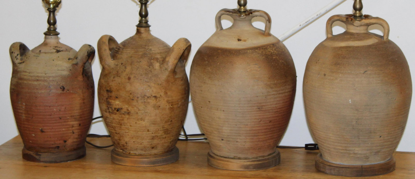 Four 19th c Stoneware Jug Lamps: Four 19th c European Stoneware jug lamps two pair each approx 13" high with lighting