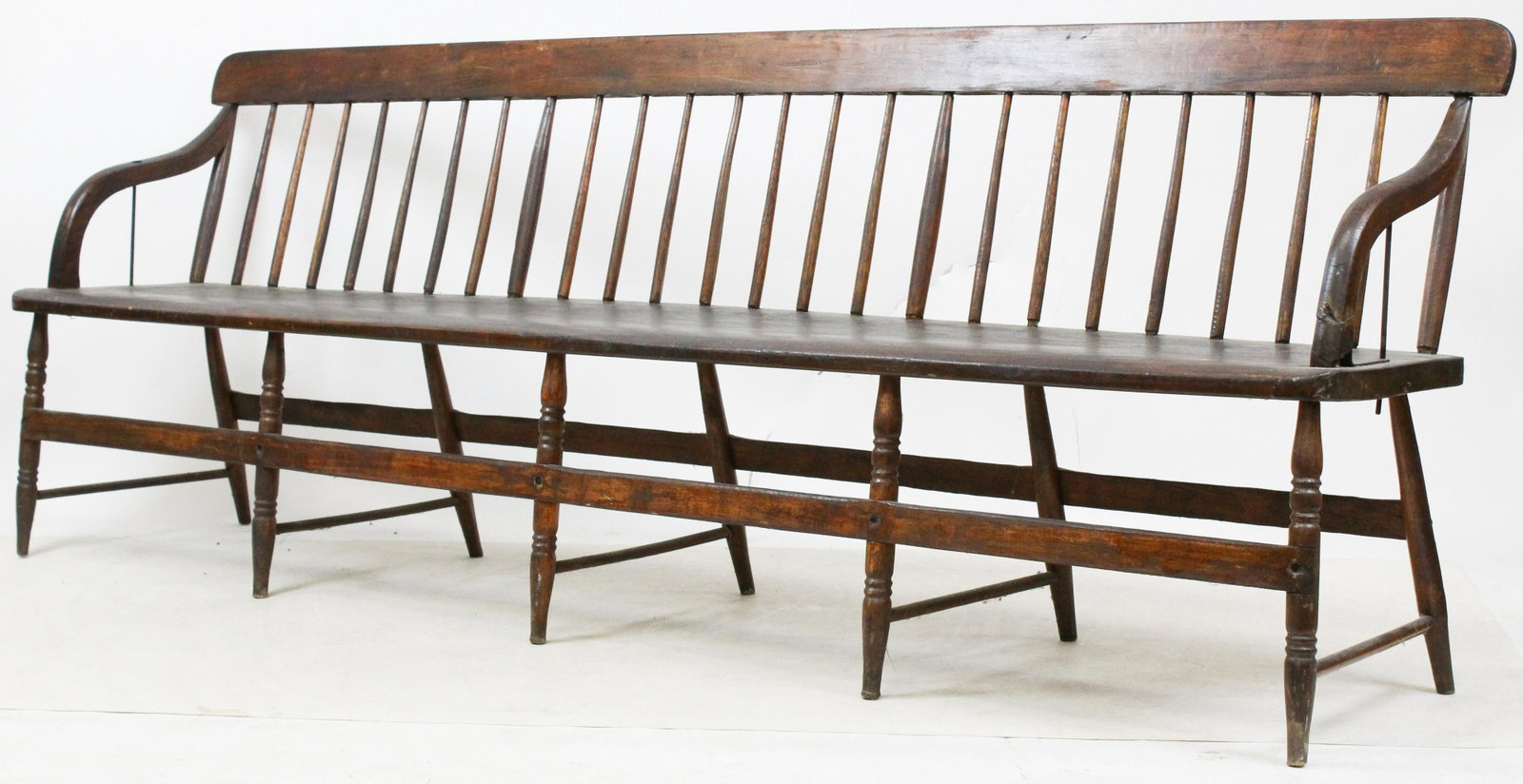 19th c Deacon's Bench: 19th c Deacon's Bench. Basswood, birch, & ash. Single board seat. 7' 6" long. 17" high to seat, 32" h to back.