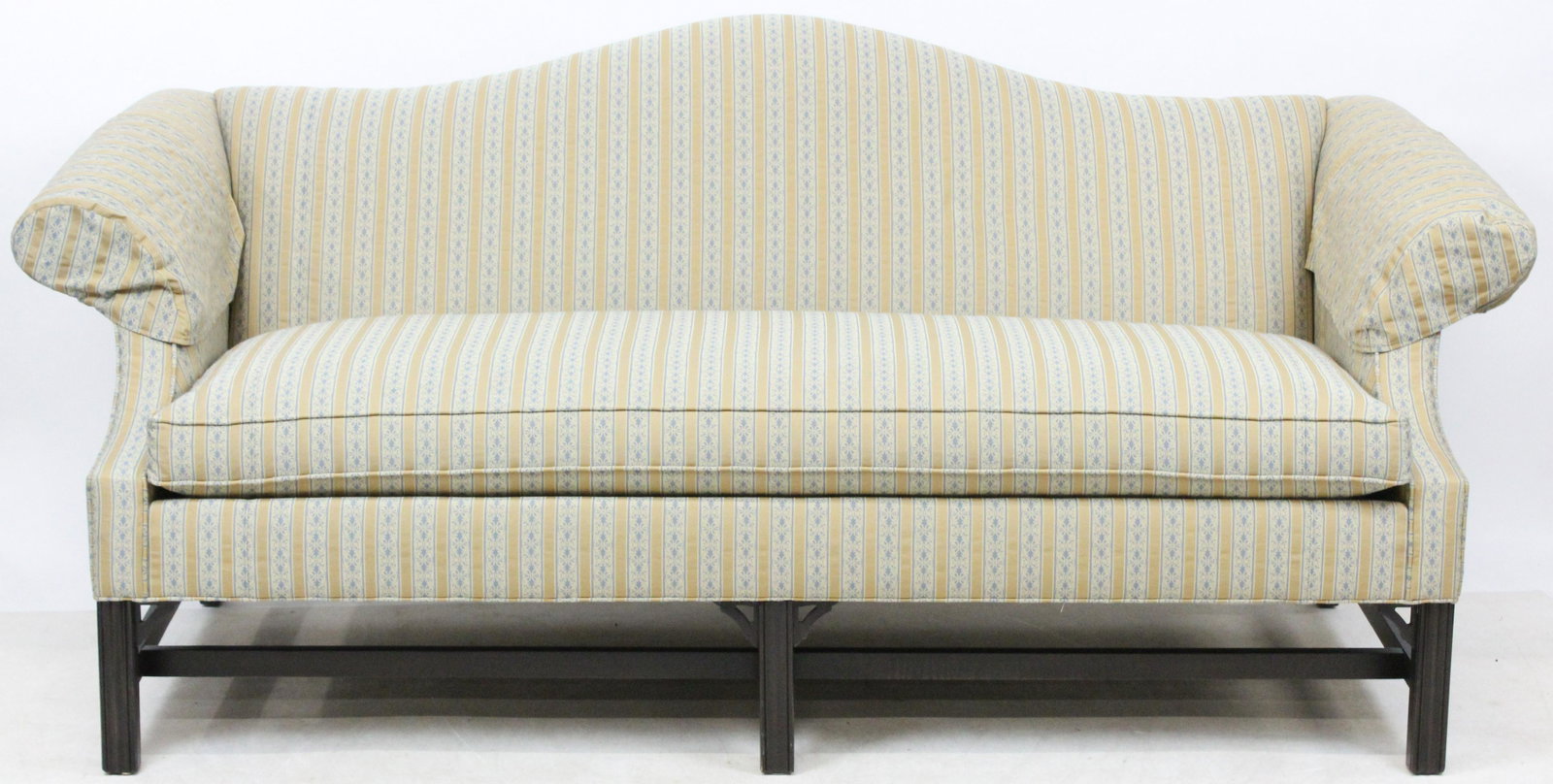 20th Chippendale Camel Back Sofa: 20th c Chippendale camel back sofa. Molded legs, 78"wide, 32" deep, 31' high to back.