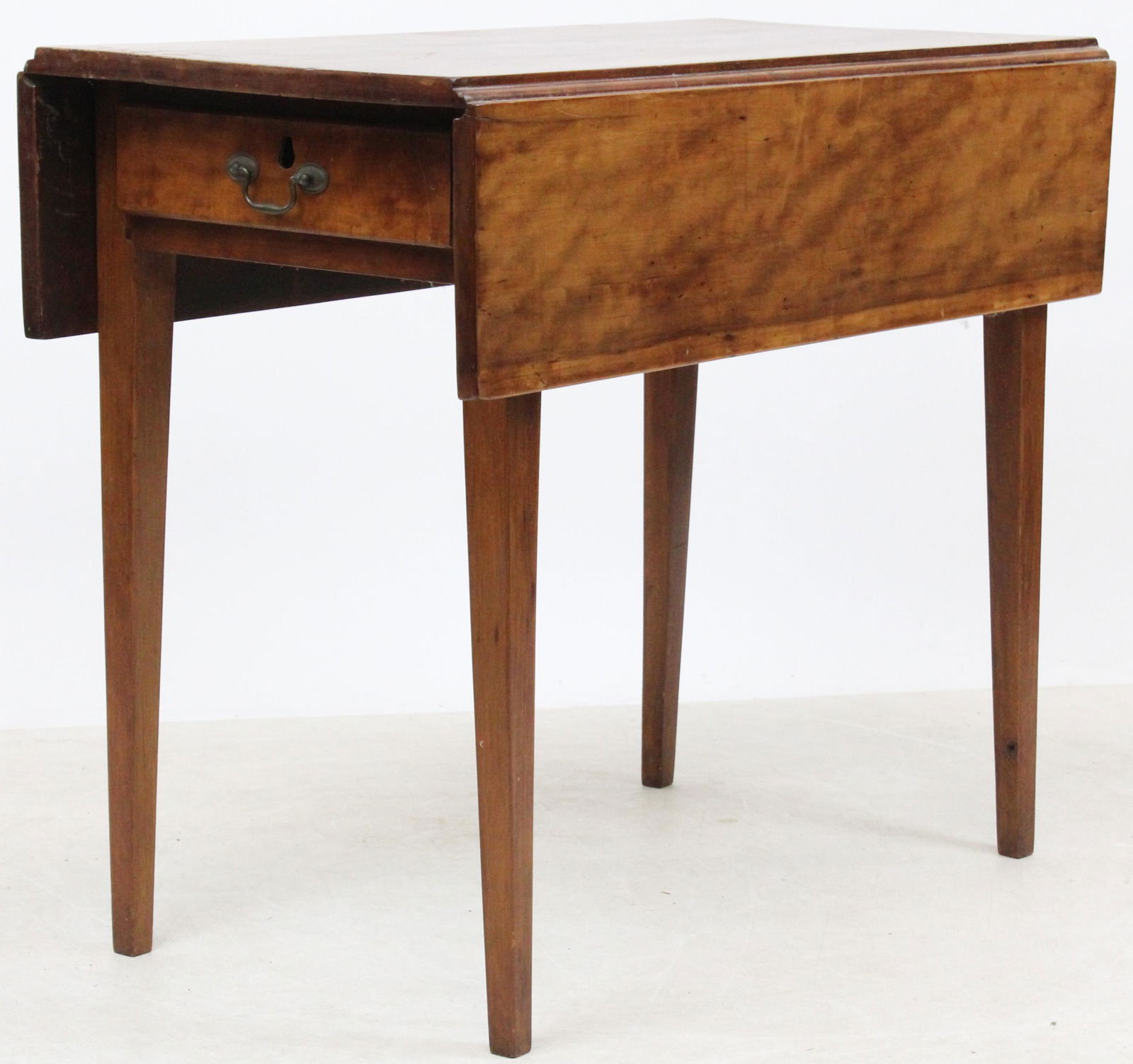 Hepplewhite Cherry Pembroke Table: Ca 1800 hepplewhite cherry one drawer Pembroke drop leaf table, lipped drawer, dovetailed construction, length 32 1/2", ht 27"