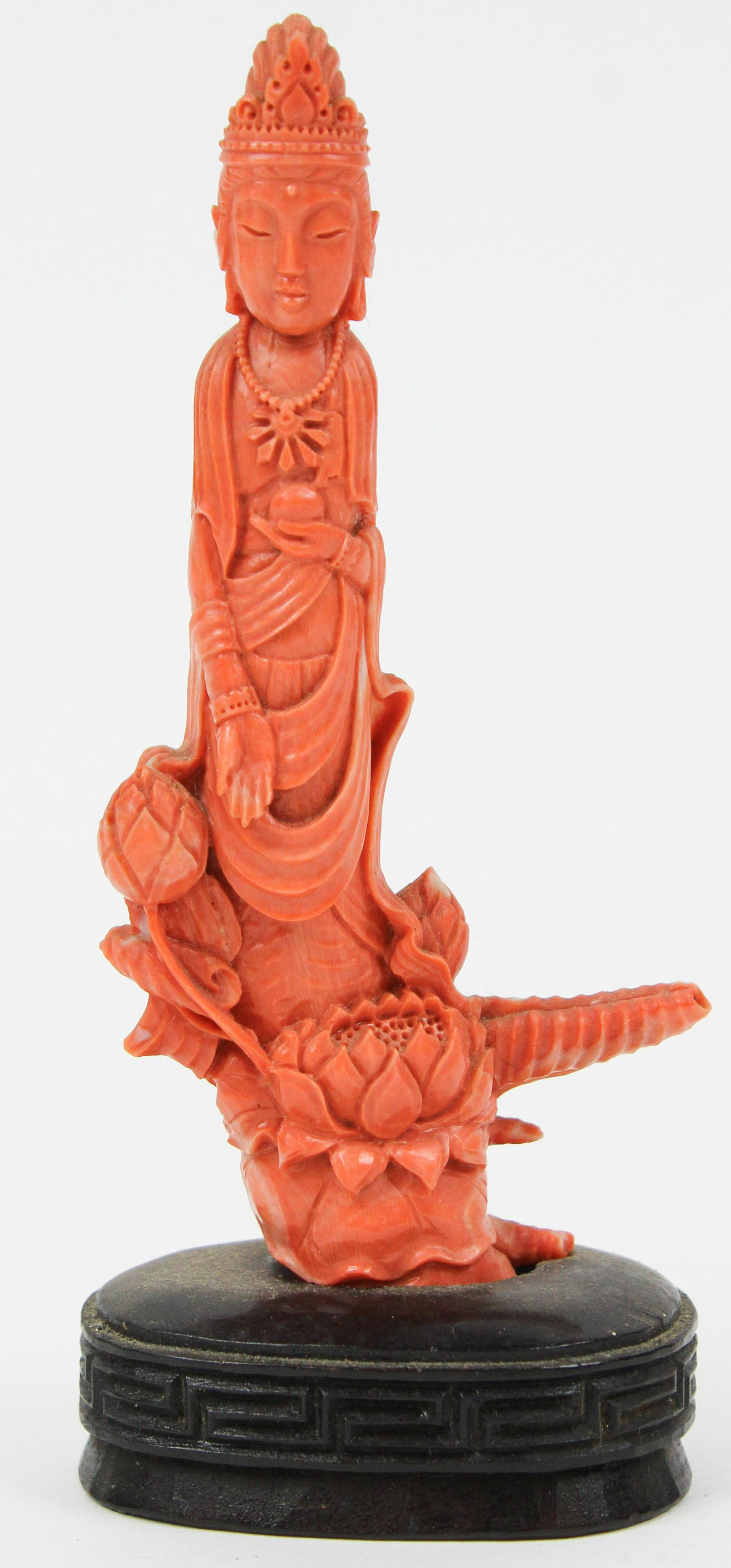 Chinese Red Coral Carving of a Goddess: Chinese red coral carving of a Goddess, ht 4 3/4"