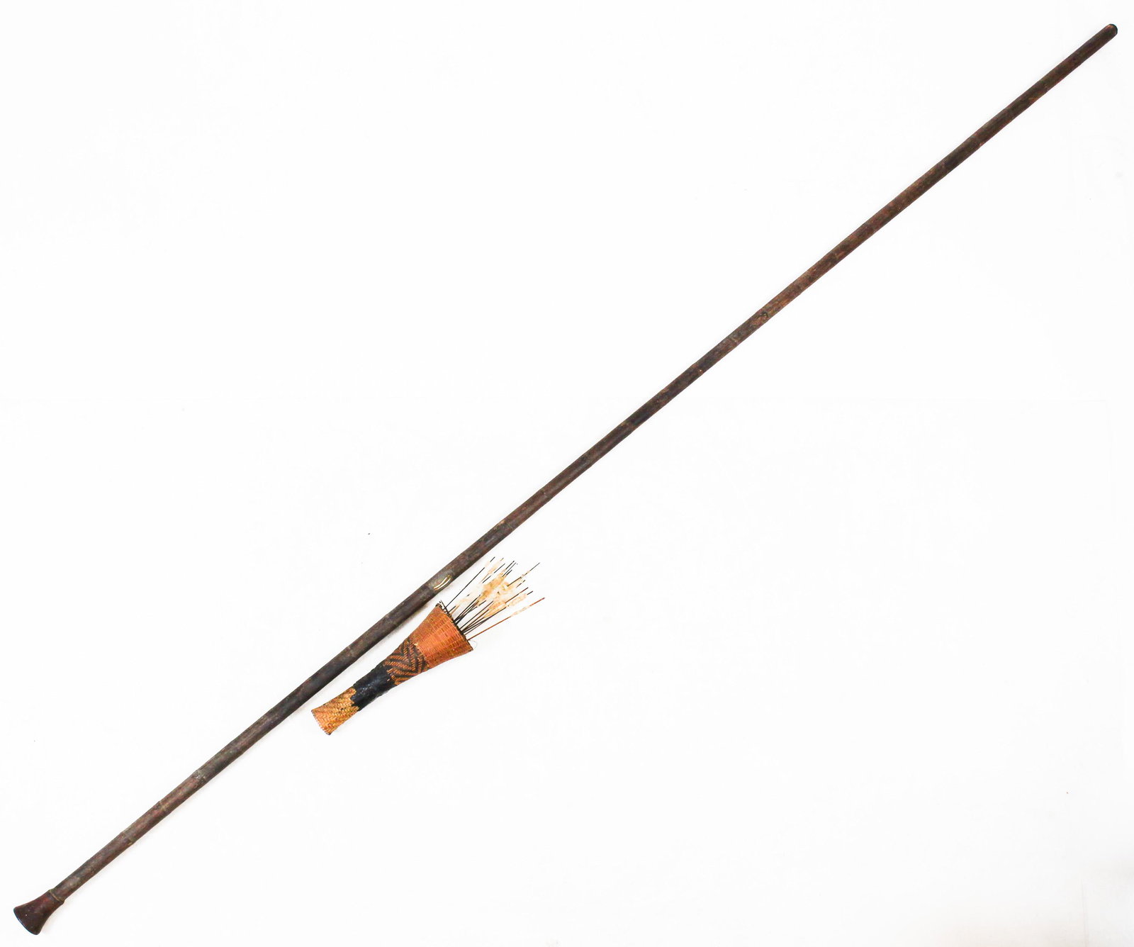 Amazon Rainforest Blowgun and Darts: Brazilian or Ecuadorian Amazon rainforest blowgun and quiver of darts, length 118"