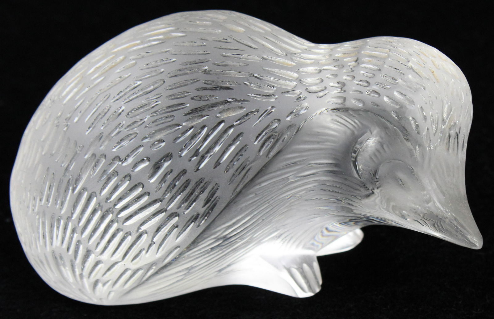 Lalique French Crystal Hedgehog Figurine: Kittinger mahogany banquet table. Queen Anne double pedestal base. Two leaves. With pads. 106" l, 44" w, 29" h.