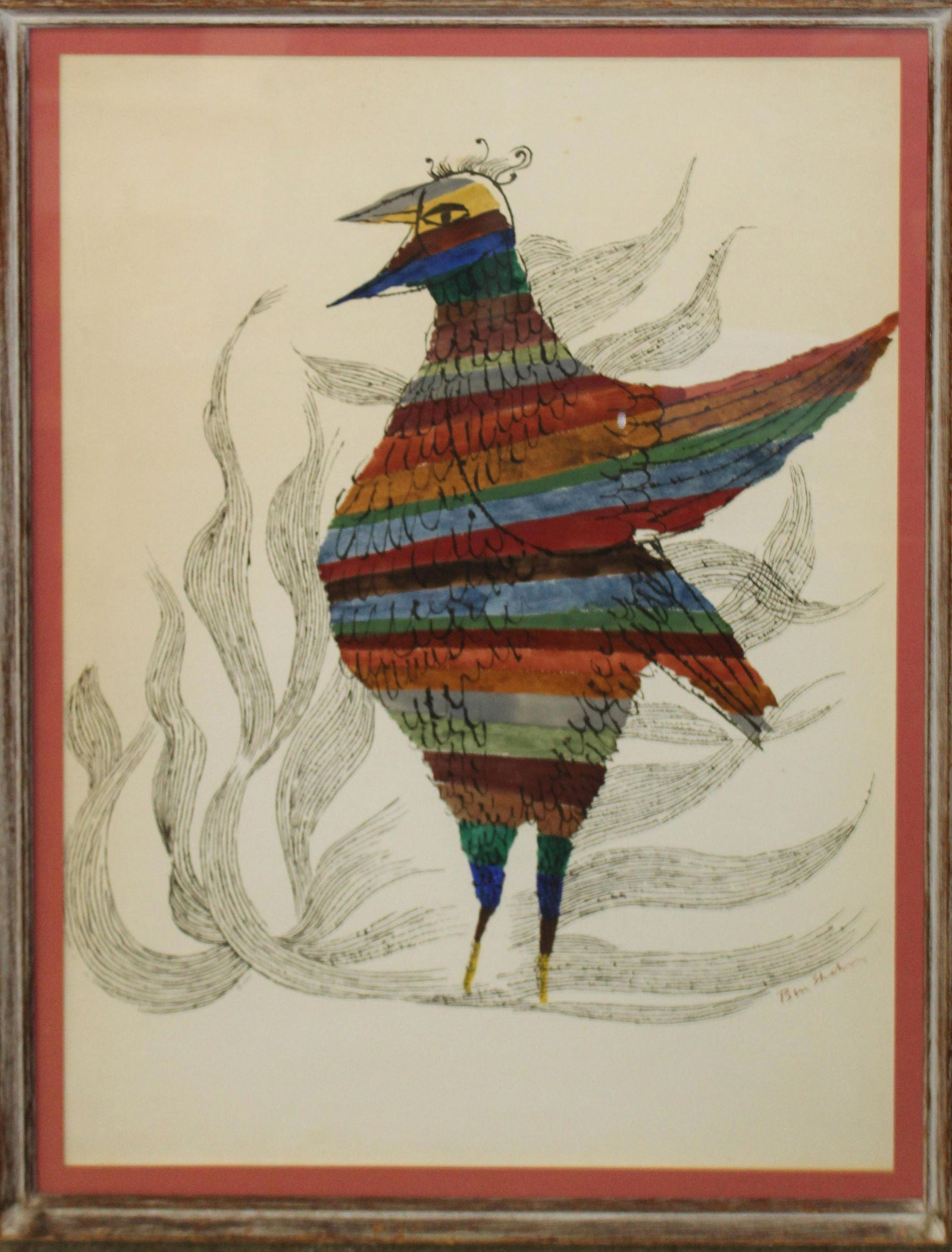 Ben Shahn (AM 1898-1969) Phoenix 1952: Ben Shahn (American 1898-1969) Phoenix 1952 screen print and watercolor on paper 30 x 22" signed in ink lower right
