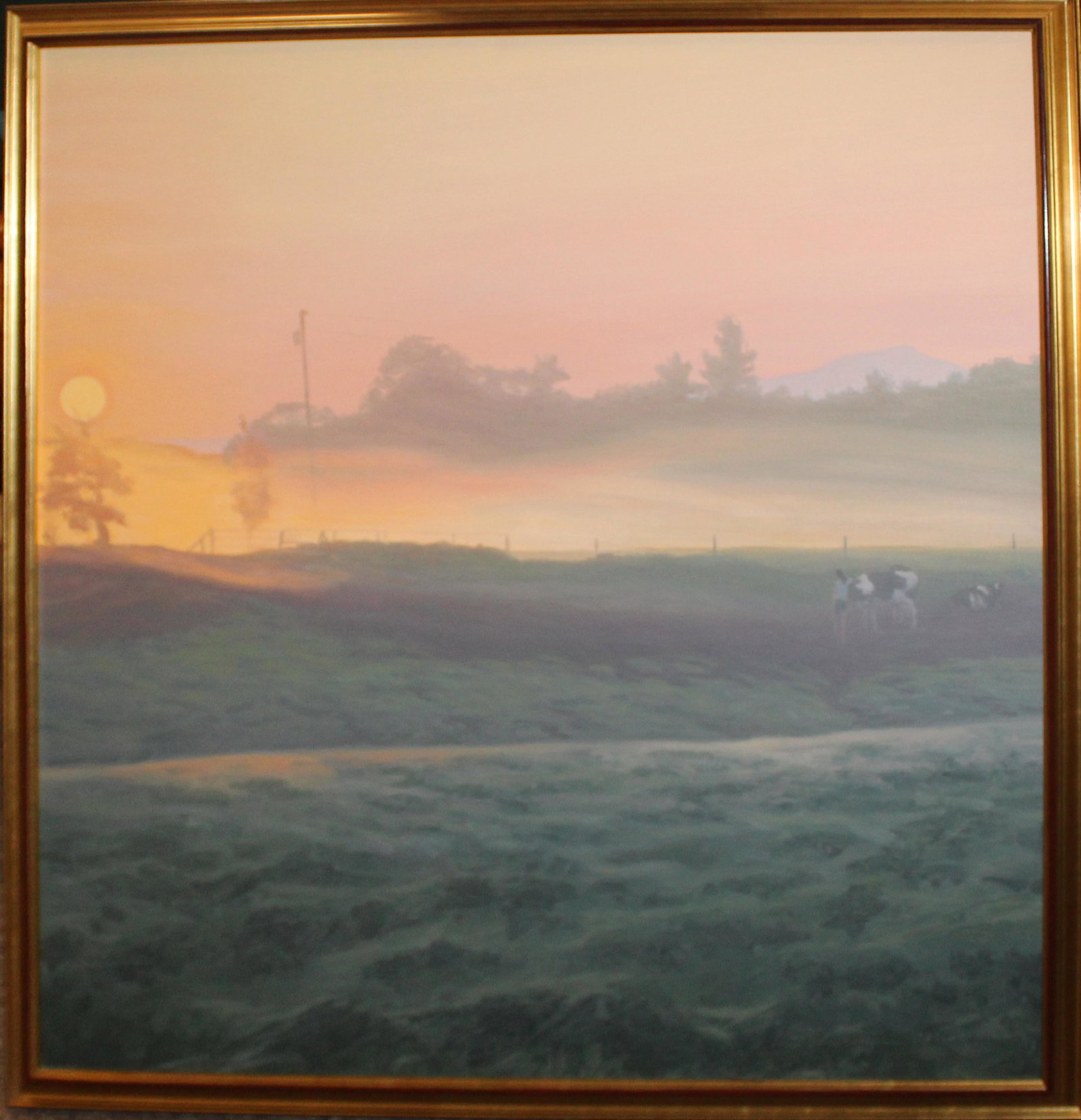 Rett Sturman (VT 1943-) Sunset with Cows: Rett Sturman (Vermont 1943-) Sunset with Cows oil on canvas signed lower right dated 88" 36 x 36" -Sold to Benefit the Rohr Foundation