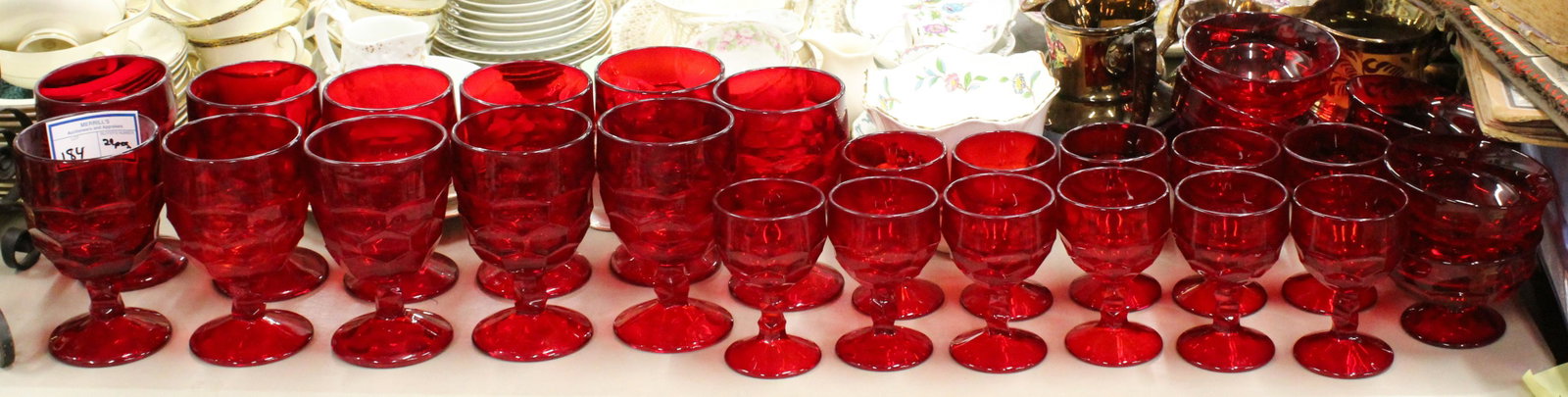 29 pcs. Viking Georgian Ruby Stemware: 29 pcs. Viking "Georgian" pattern ruby stemware including water goblets, dessert dishes, and cordials/or dessert wines ht. 2.75" -6"
