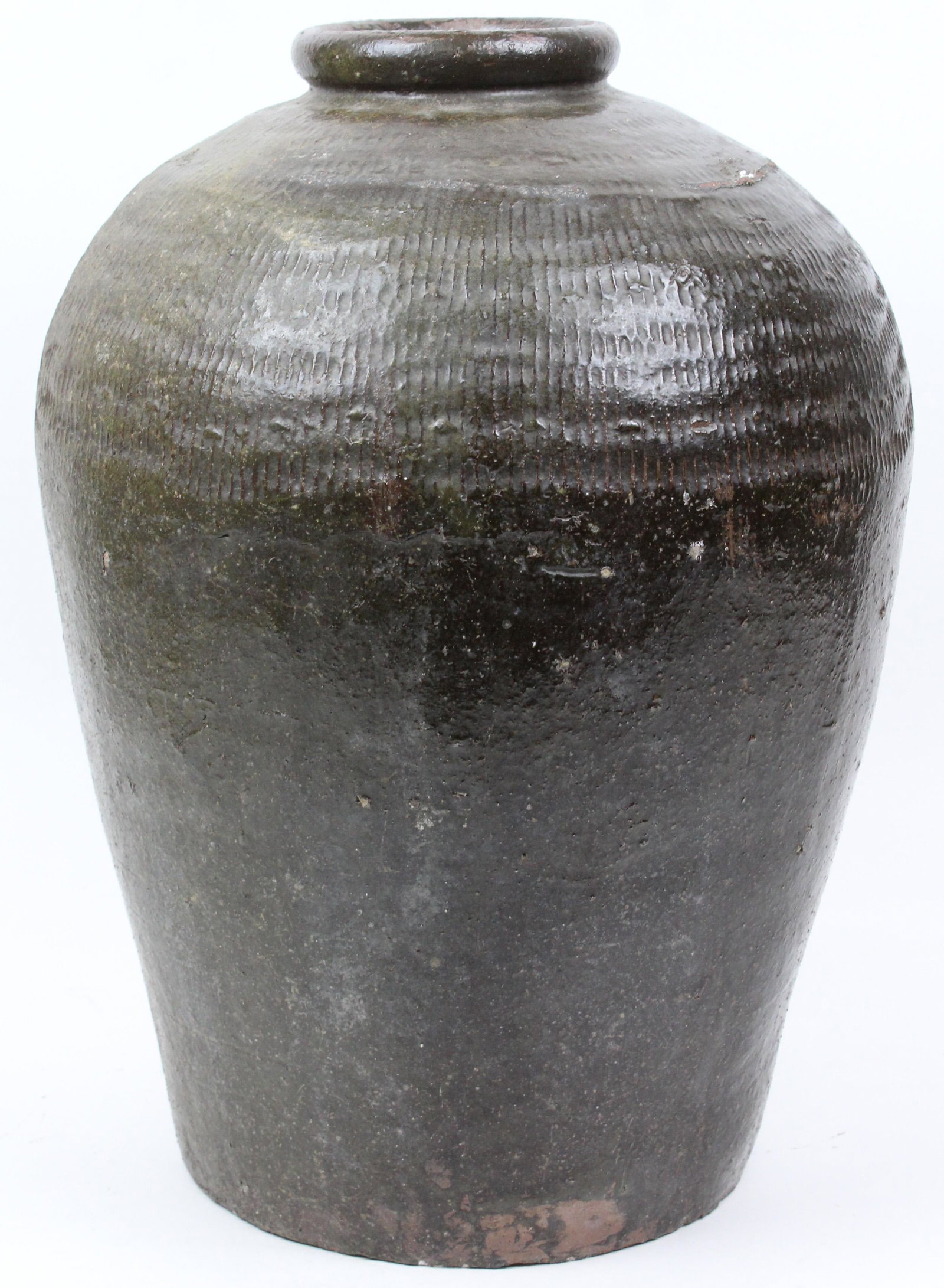 19th c Chinese Martaban Earthenware Jar: 19th c Chinese martaban earthenware storage jar, ht 19", diameter 13 1/2"