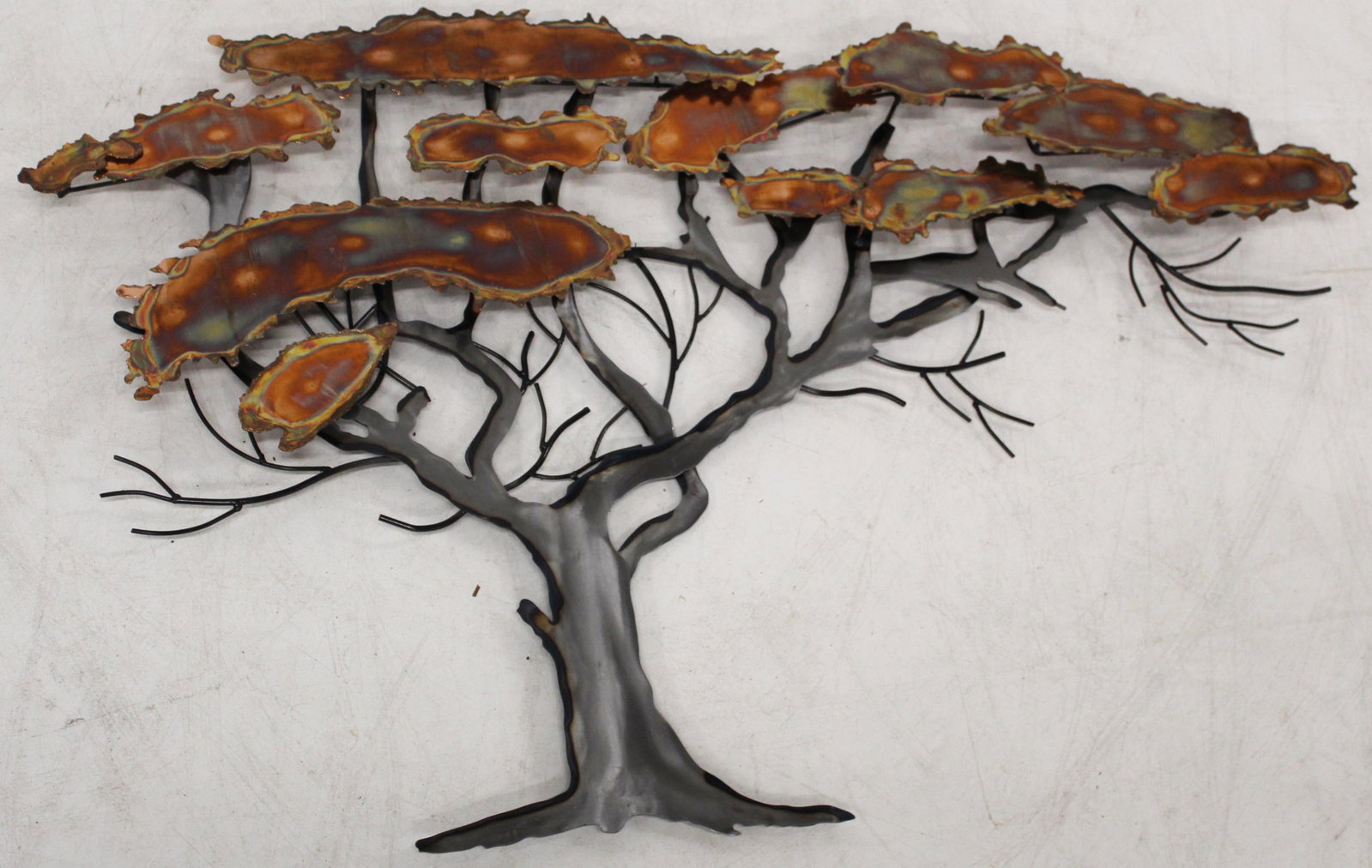 After C Jere Tree Wall Sculpture: Cut and Welded 20th c Steel wall sculpture in tree form 41 x 26"