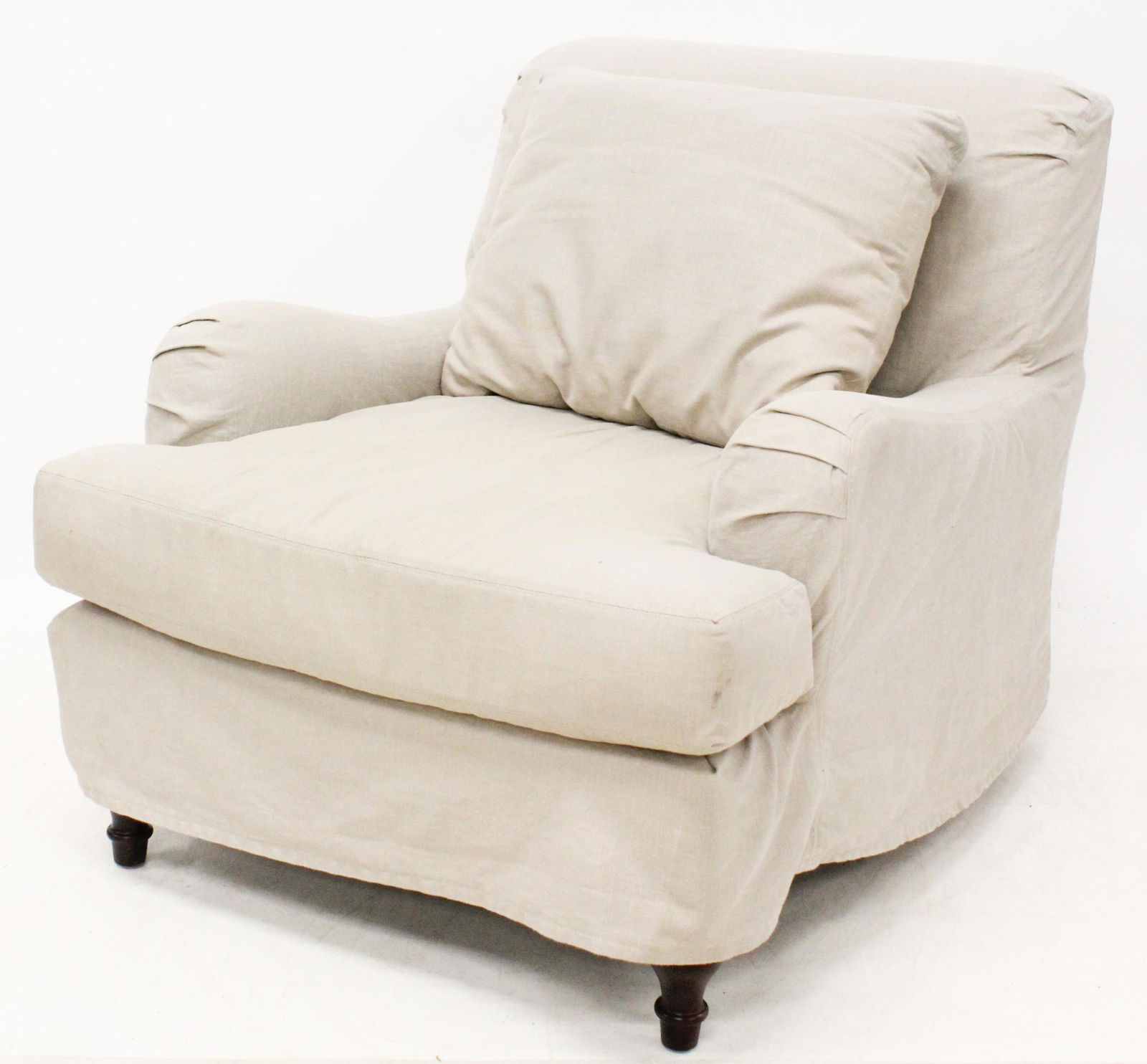 Pottery Barn Club Chair: Pottery Barn Club chair in tasteful grey linen slip cover 34x 34 x 38" 14" to seat