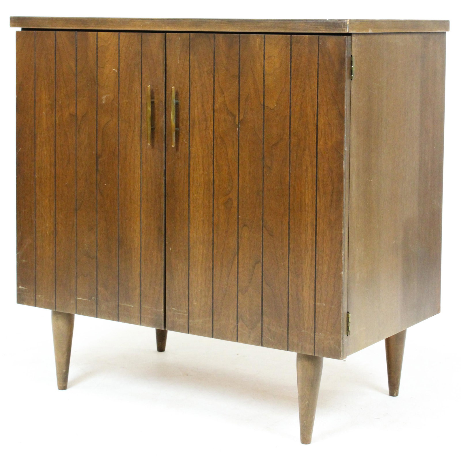 Mid Century Modern Record Cabinet: Midcentury Modern Walnut Veneer Record Cabinet with collection of classic LPs, All the hits including Montobanni, Jacki Gleason, Liberace! 17 x 30 x 30