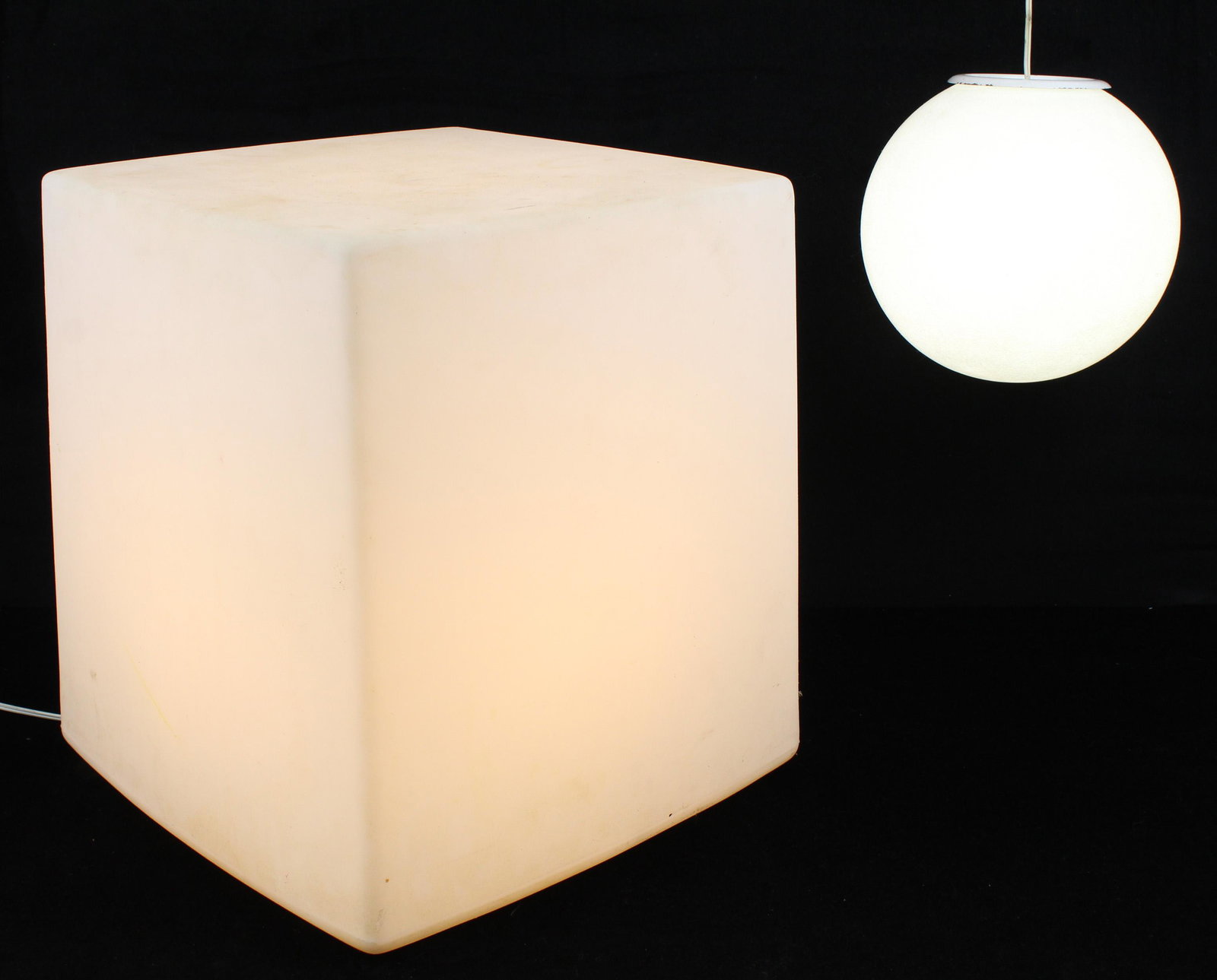 Modern Cube Lamp, Pendant Lamp: Modern cube lamp (Made in France), pendant lamp, both plastic, 16" x 16" x 18", diameter 9 1/2"