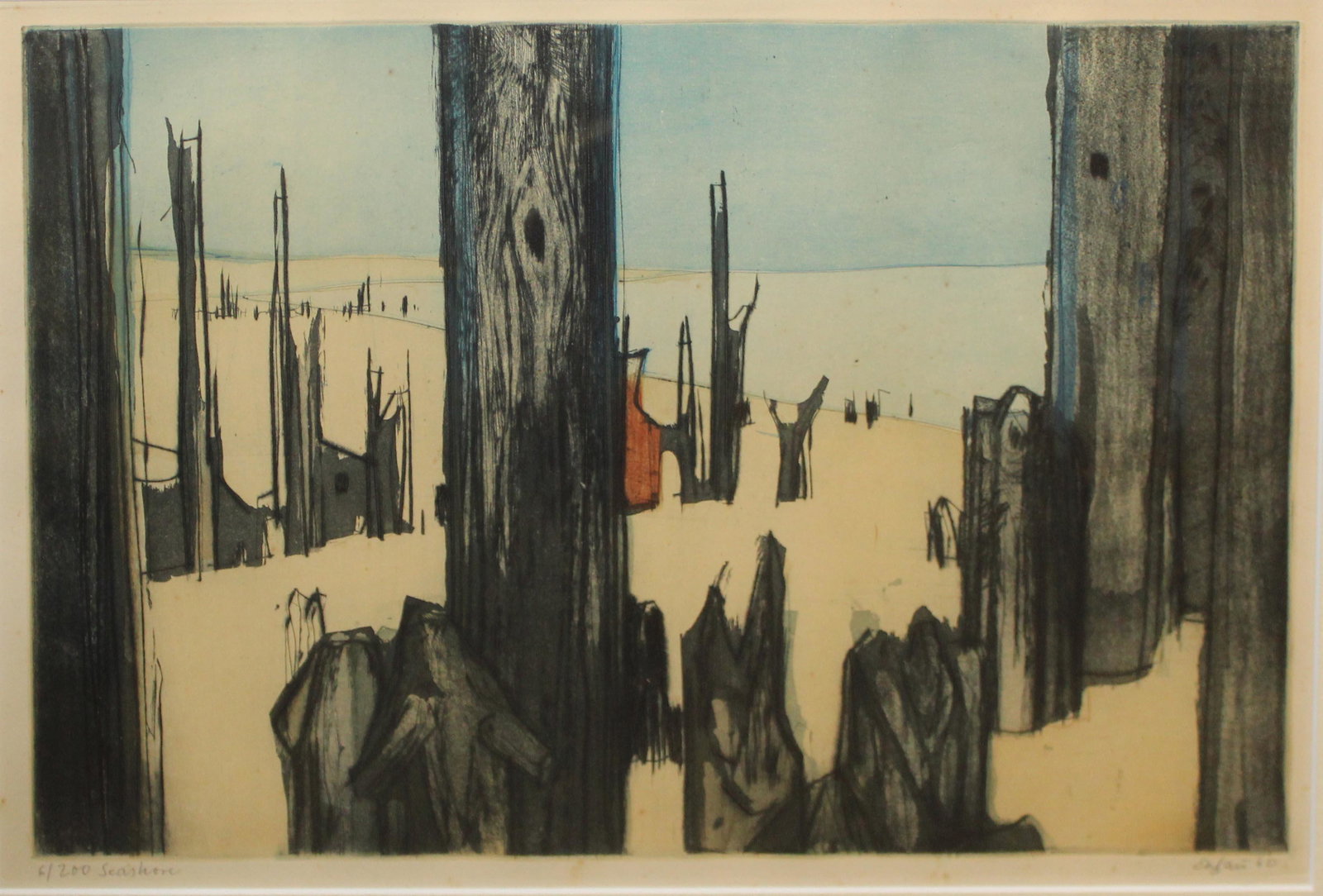 Otto Wilhelm Eglau (DE 1917-1988): Otto Wilhelm Eglau (German 1917-1988) Sea Shore aquatint on paper dated 60' signed lower margin 12 x 17"