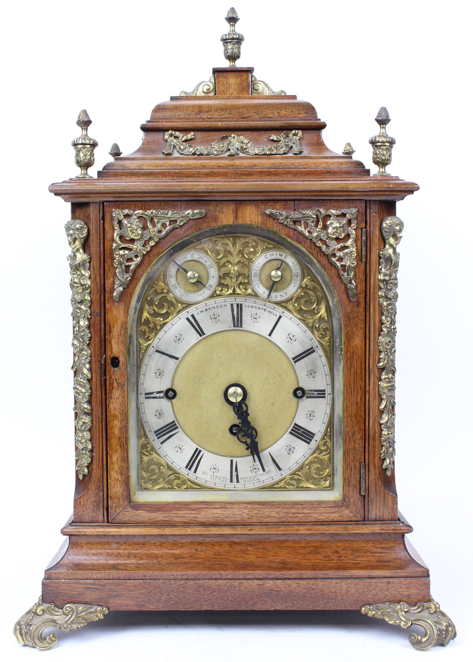 J W Benson English Triple Fusee Bracket Clock: J W Benson London triple fusee ormolu mounted bracket clock, ht 20 1/2"