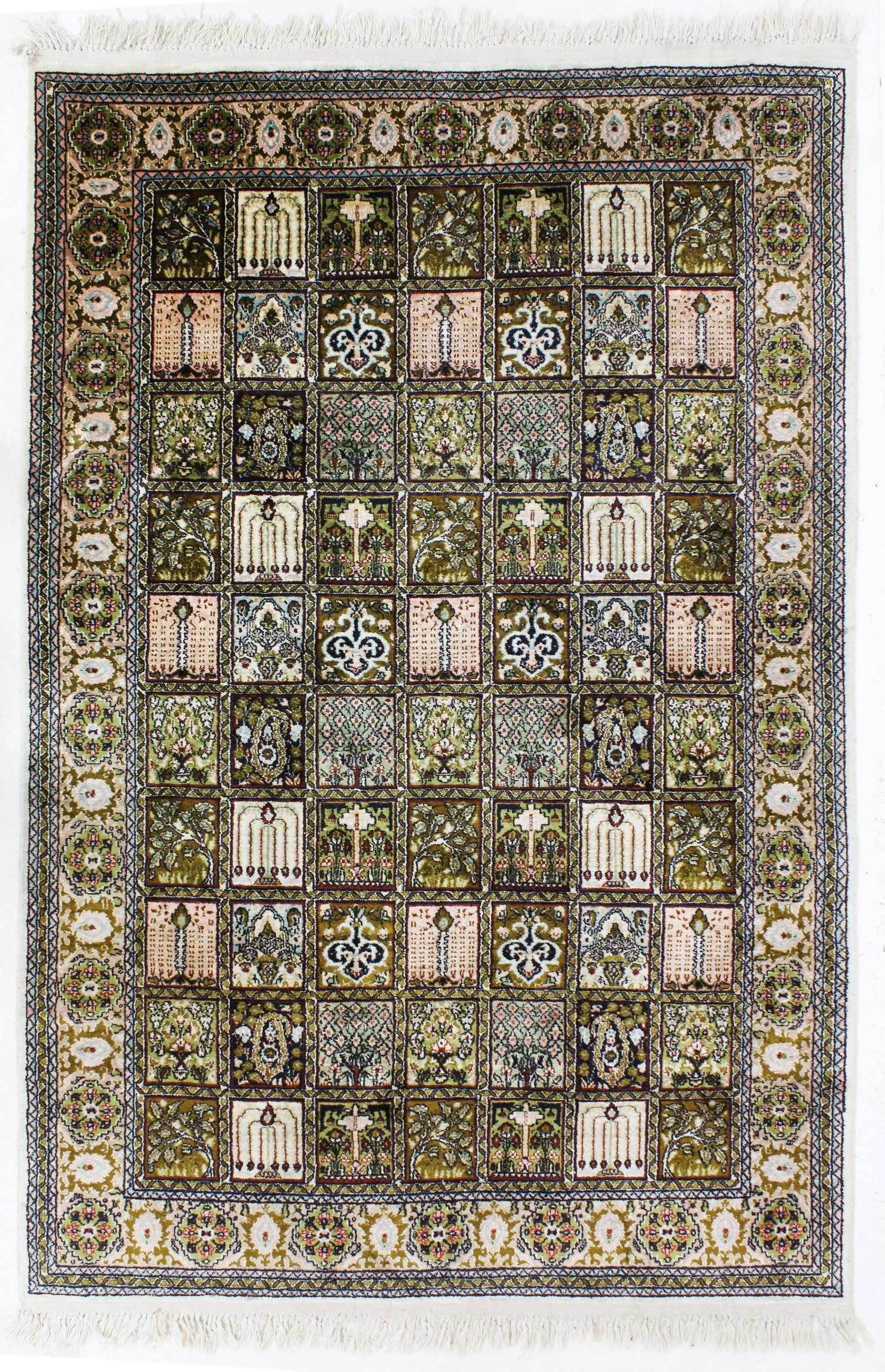 Late 20th c Persian Area Rug: Late 20th c Persian area rug, silk and cotton, very fine weave, 4' 1" x 6' 1"