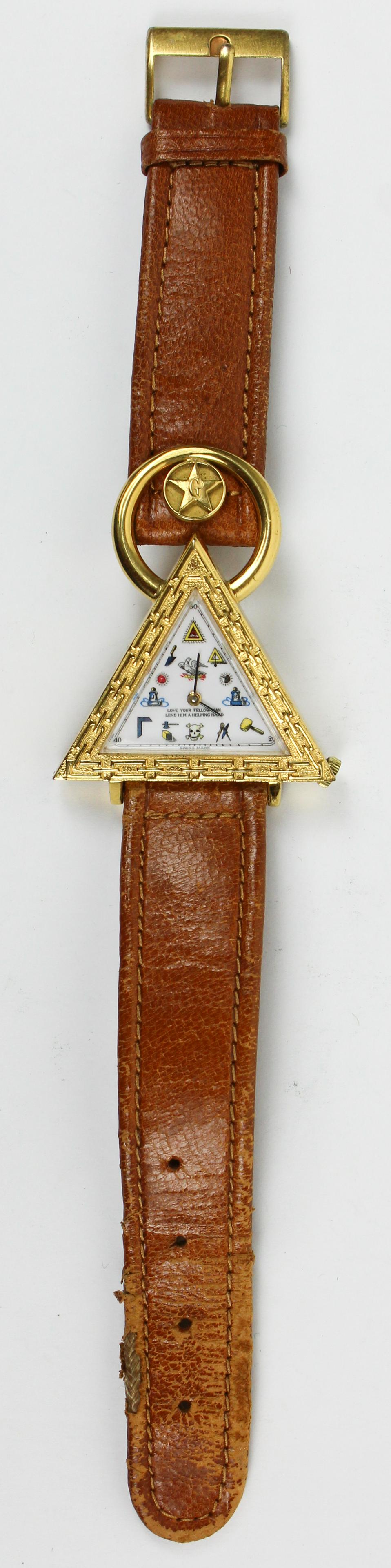 Swiss Masonic Triangular Wrist Watch: Swiss Masonic triangular wrist watch, overall length 8 1/2"