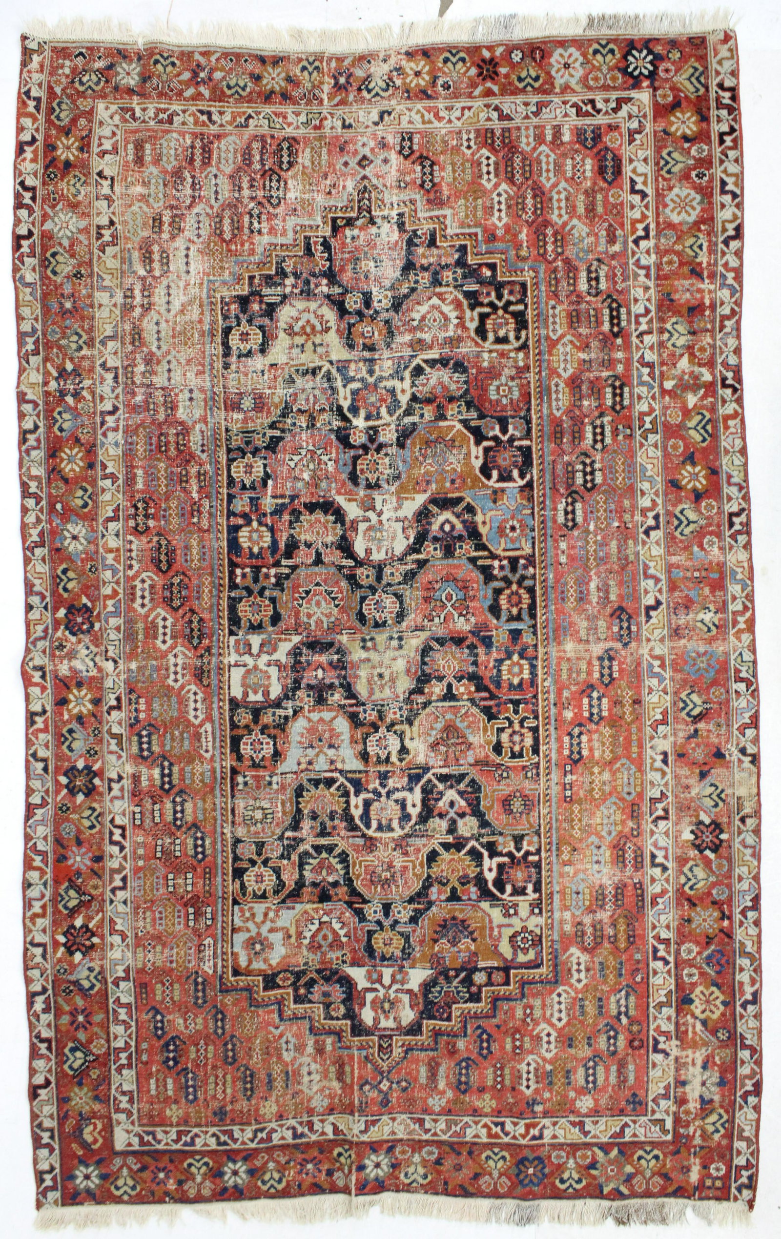 Early 20th c Persian Area Rug: Early 20th c Persian area rug, uneven wear, 4' 10" x 7' 8"