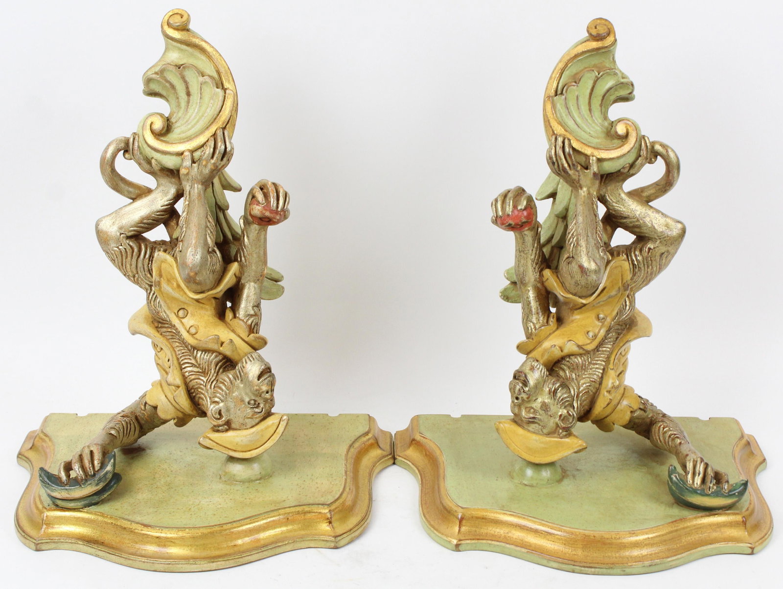 Pr of Italian Gilt Brackets with Monkeys: Pair of Italian School gilt brackets with monkeys wearing tri-corner hats, ht 16 3/4'