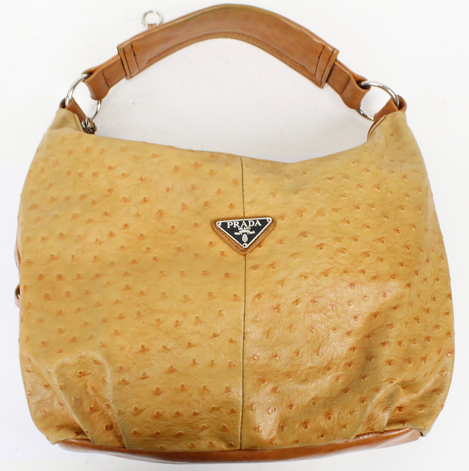 Prada Ostrich Leather Handbag: Prada ostrich leather handbag, like new, width 12"