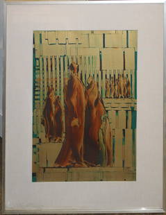 Salah Taher (Egypt 1911-2007) figures: Salah Taher (Egypt 1911-2007) Figures oil on board signed lower right dated '76 17 x 12"