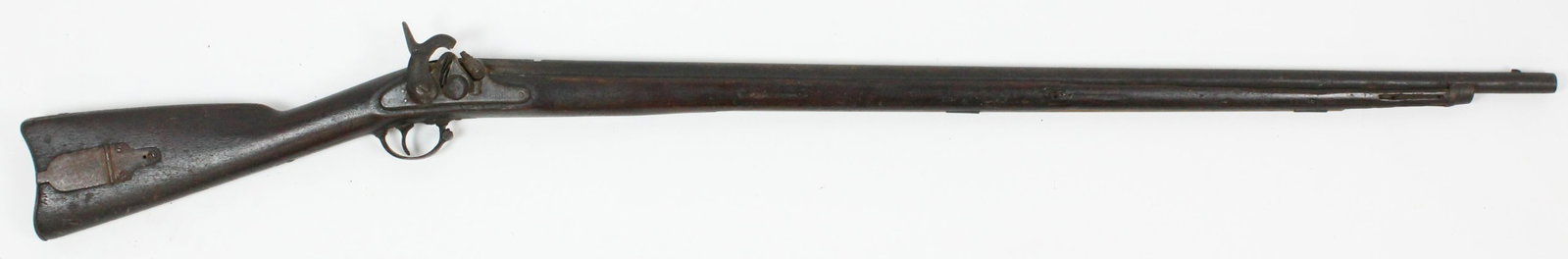 US Model 1855 Percussion Rifle Musket: US Model 1855 percussion rifle- musket, 58 cal, 1860 Springfield lock, Maynard tape primed conversion, patchbox, gate covering lost, 40" barrel, overal llength 56"