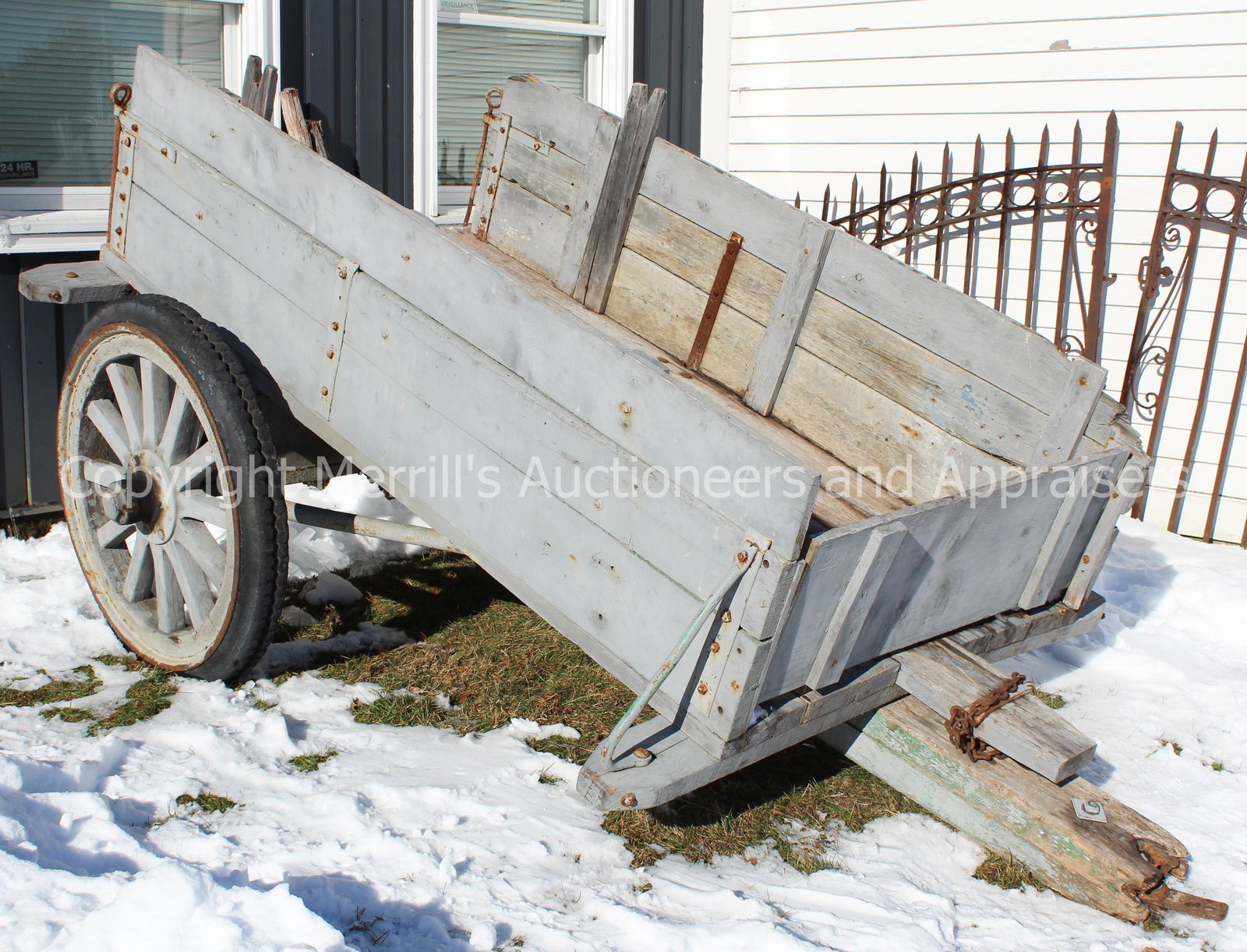 WWI Era Military Cart: WWI Era Military cart, Held by tradition to be a weapons cart manufactured for the first world war. Retaining original Fisk wheels- numerous old repairs, replaced boards etc, breaks, weather damage et