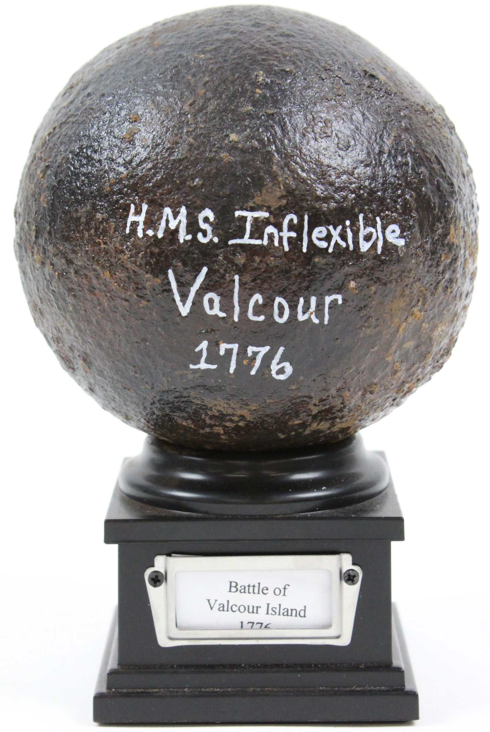 Battle of Valcour Island 12 pound Cannon Ball: 1776 Battle of Valcour Island 12 pound cannon ball fired by the HMS Inflexible, found on the SE shore of Valcour Island just east of where the schooner "Royal Savage" grounded. The "Inflexible" had ei