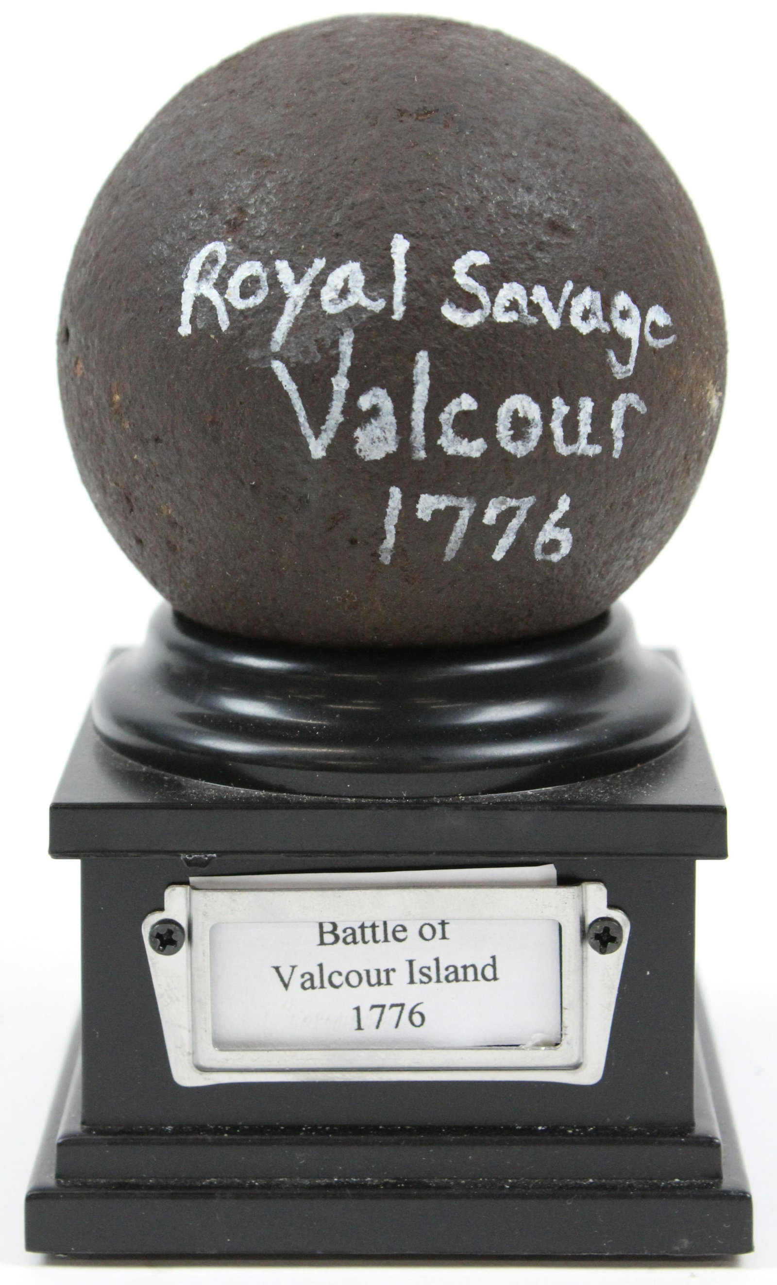 Battle of Valcour Island 4 pound Cannon Ball: 1776 Battle of Valcour Island 4 pound cannon ball from the "Royal Savage", sunk off the southern tip of Valcour Island, from the collection of Stephen R Allen of Plattsburgh, NY- from the Dr James Dun