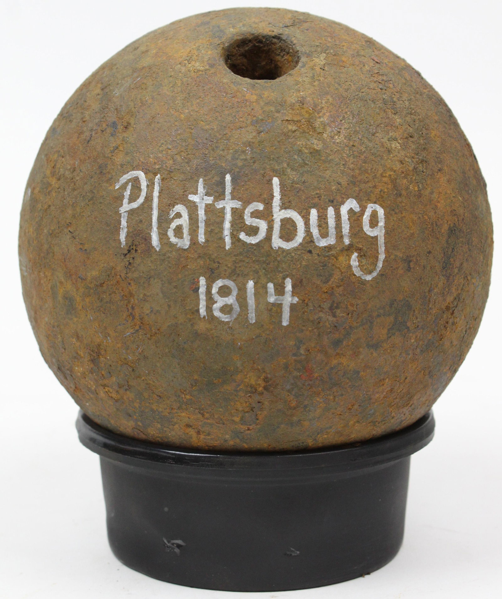 1814 Battle of Plattsburgh 24 pound Mortar Ball: 1814 Battle of Plattsburgh 24 pound mortar ball found on one of McDonnough's ships in Lake Champlain, from the collection of Stephen R Allen of Plattsburgh, NY, purchased directly from Craig Lonergan,