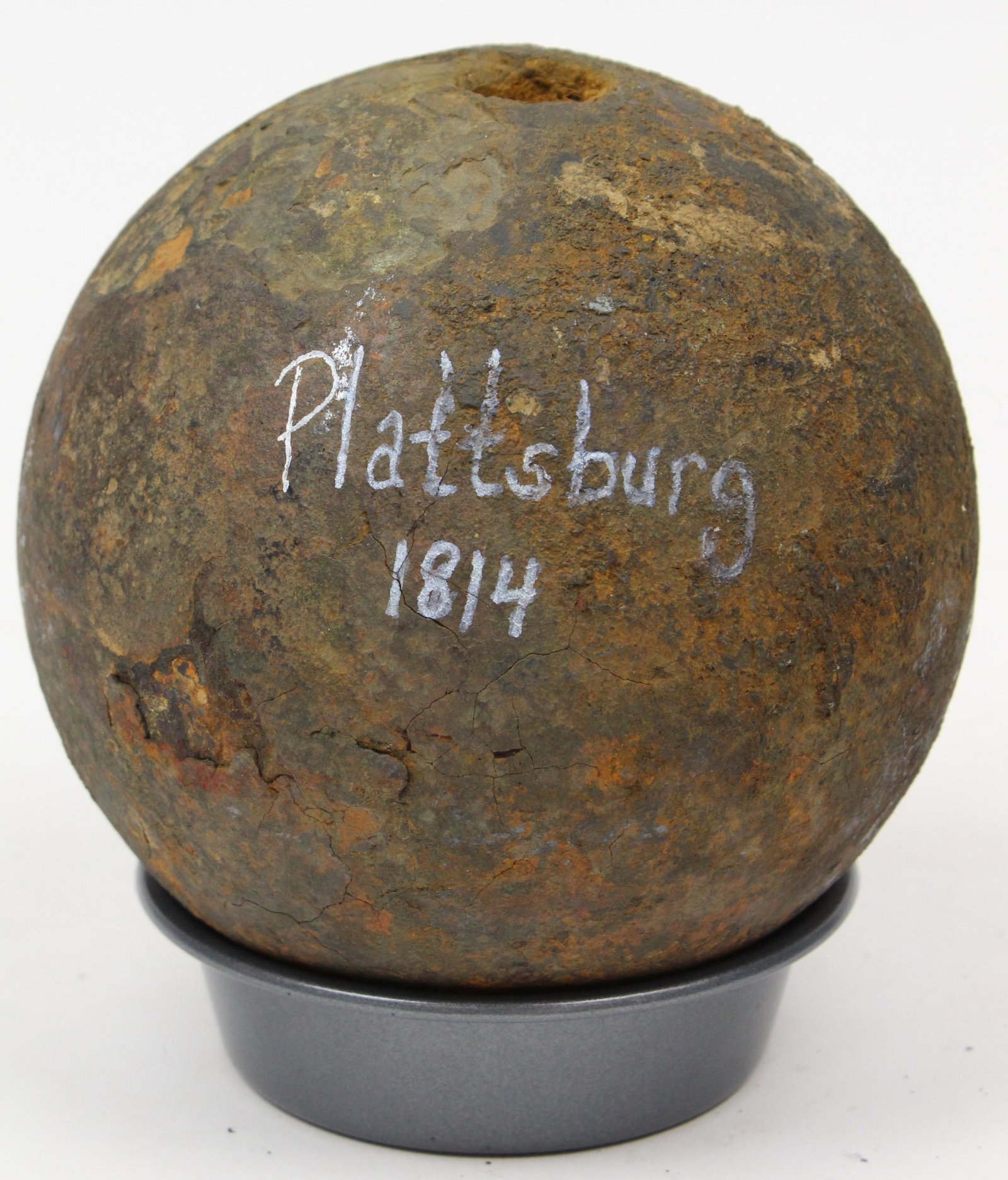 1814 Battle of Plattsburgh 24 pound Mortar Ball: 1814 Battle of Plattsburgh 24 pound mortar ball found on one of McDonnough's ships in Lake Champlain, from the collection of Stephen R Allen of Plattsburgh, NY, purchased directly from Craig Lonergan,