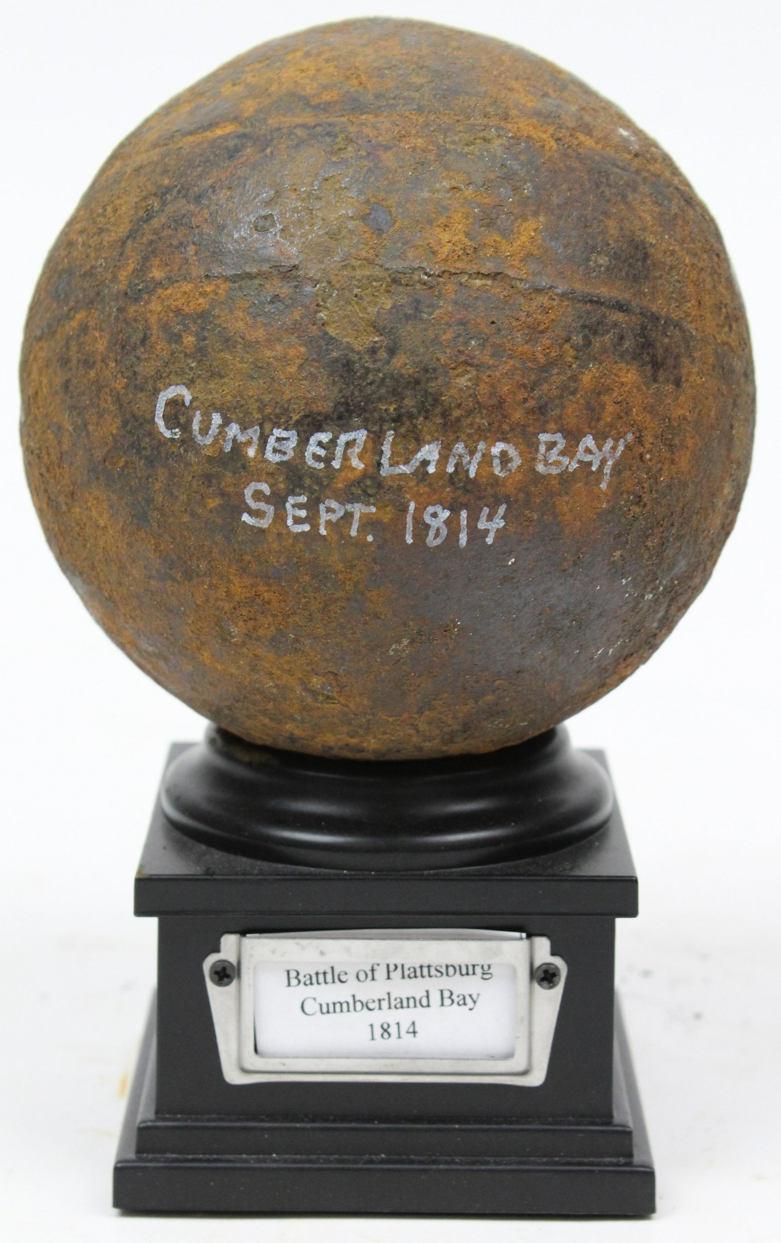 1814 Cumberland Bay 12 pound Cannon Ball: 1814 Cumberland Bay, Lake Champlain 12 pound cannon ball, found on one of Macdonnough's sunken ships, from the collection of Stephen R Allen of Plattsburgh, NY, purchased directly from Craig Lonergan,