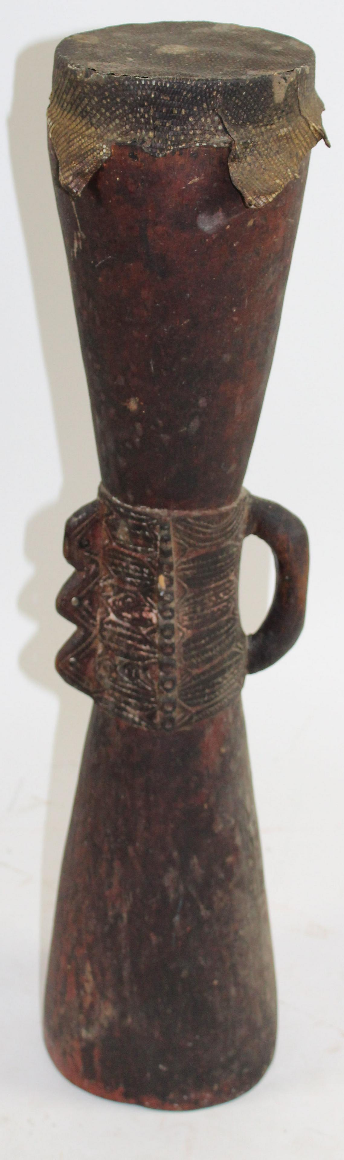 Sepik River -Kundu Hand Drum: Sepik River Papua New Guinea -Kundu Hand Drum with Snake skin head 25 x 6"