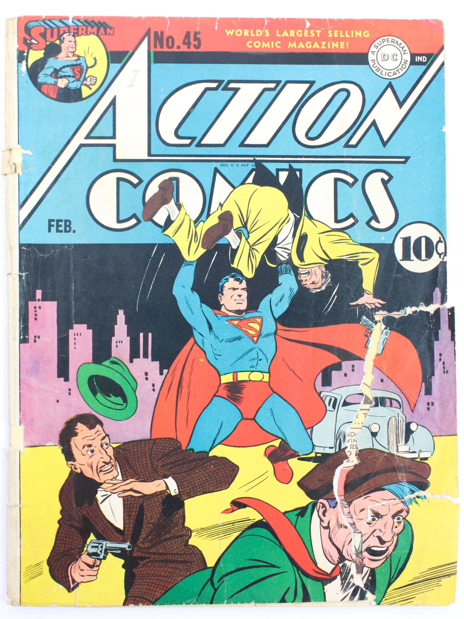 Action Comics #45 Golden Age Comic Book: Action Comics #45 Golden Age DC comic book, ungraded, cover partially missing